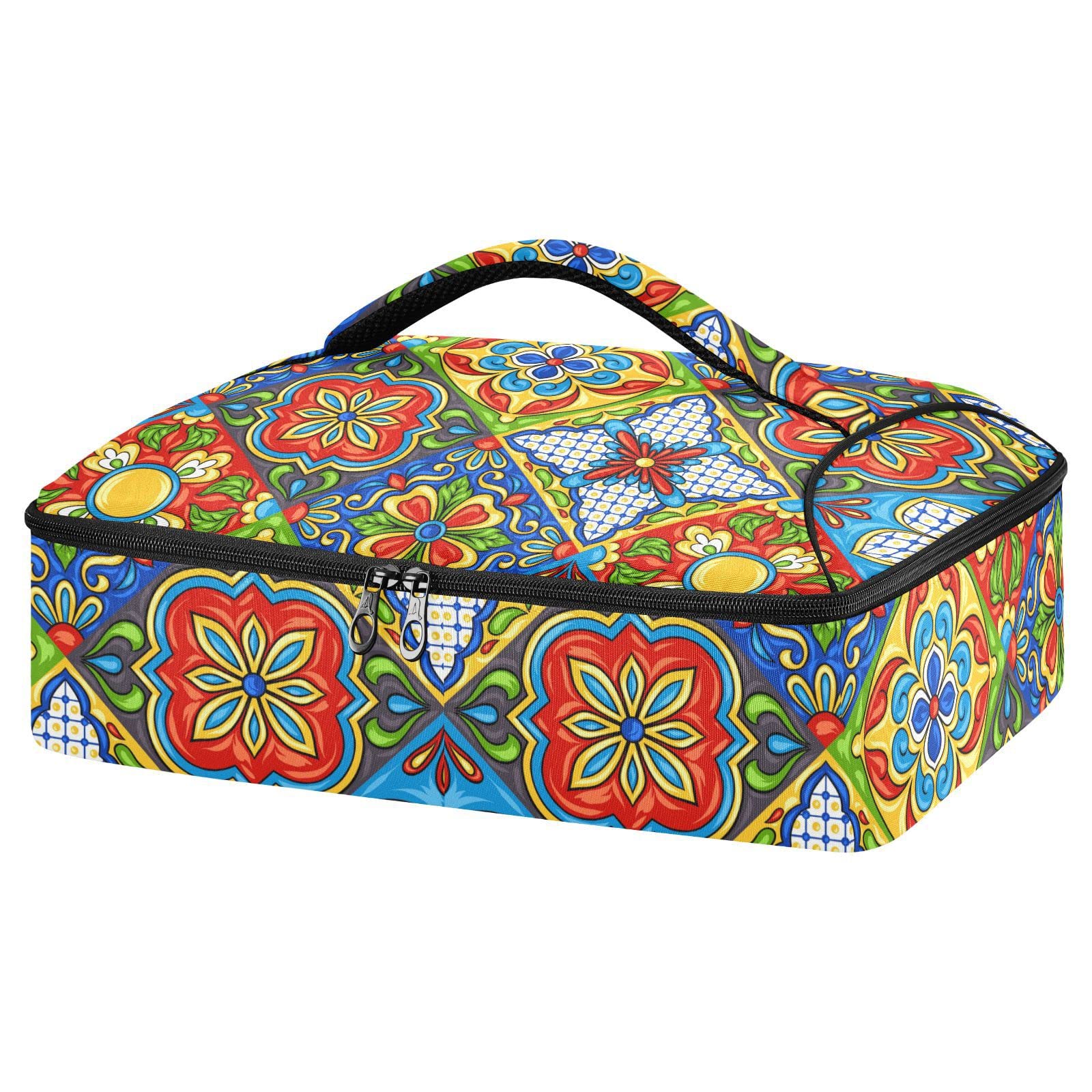 Kigai Mexican Tile Casserole Carrier - Insulated Hot/Cold Food Storage for 9x13 Dishes, Perfect for Parties & Picnics