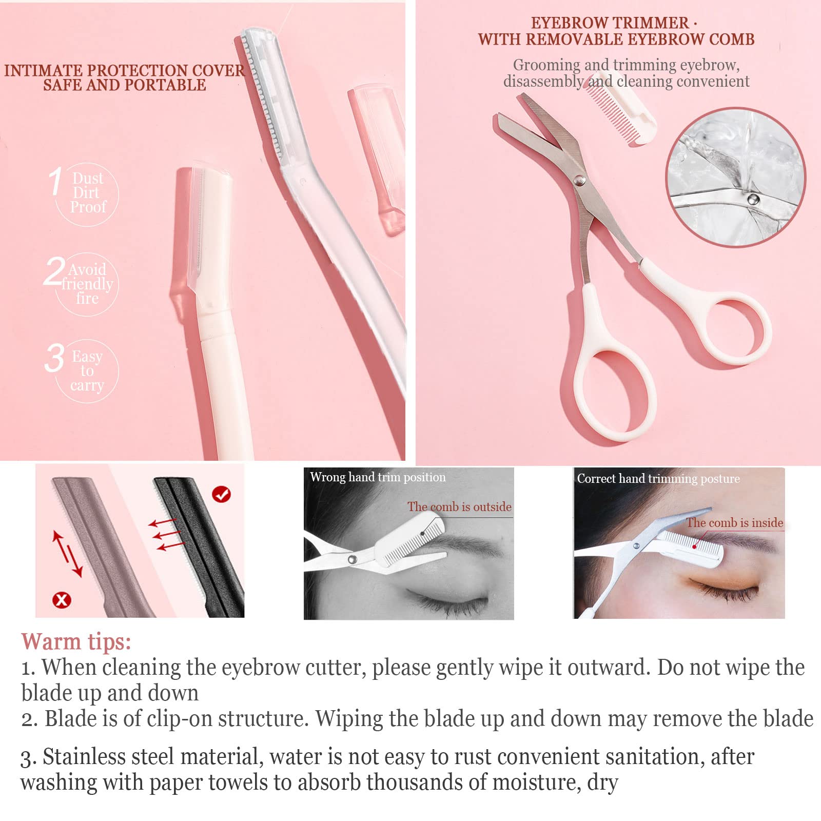 Hearnfox 5-in-1 Eyebrow Trimmer Kit - Precision Eyebrow Scissors, Facial Razor, Shaping Scissors & Exfoliating Beauty Tool for Women | Perfect for Eyebrow Grooming, Facial Hair Removal & At-Home Beauty Care