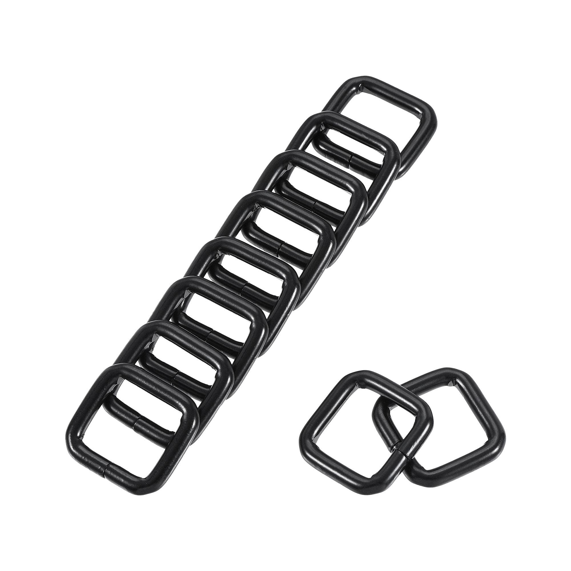 uxcell 16x16mm Metal Rectangle Ring Buckles - 20pcs Black Hardware for DIY Bags, Belts & Crafts | Perfect for Leatherworking, Backpack Straps & Fashion Accessories