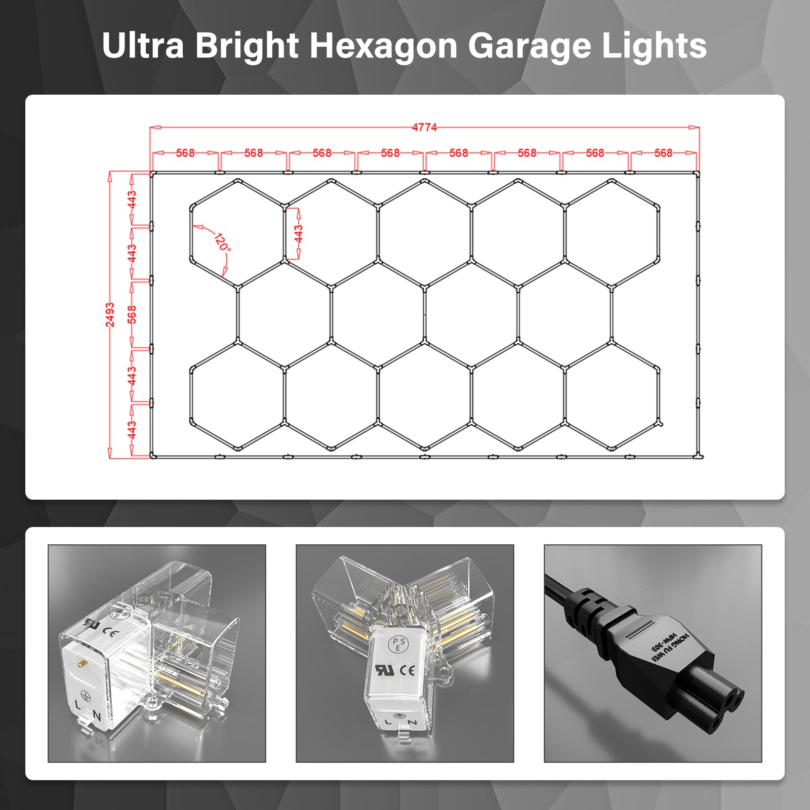 LED Hexagon Lights - 556W 66720 Lumen 6500K Cool White Garage Lighting for Ceiling - Perfect for Garage, Gym, Barber Shop, Warehouse & Workshop Lighting