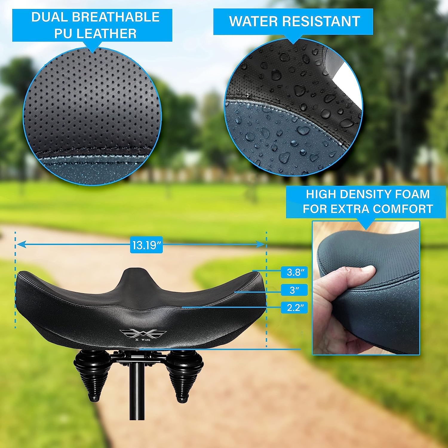 X WING Comfortable Noseless Bike Seat Cushion for Men & Women - Extra Wide Padded Bicycle Saddle for Peloton, Electric, City & Stationary Bikes - Ergonomic Design for Pain-Free Cycling - Perfect for Indoor Workouts, Commuting & Long Rides