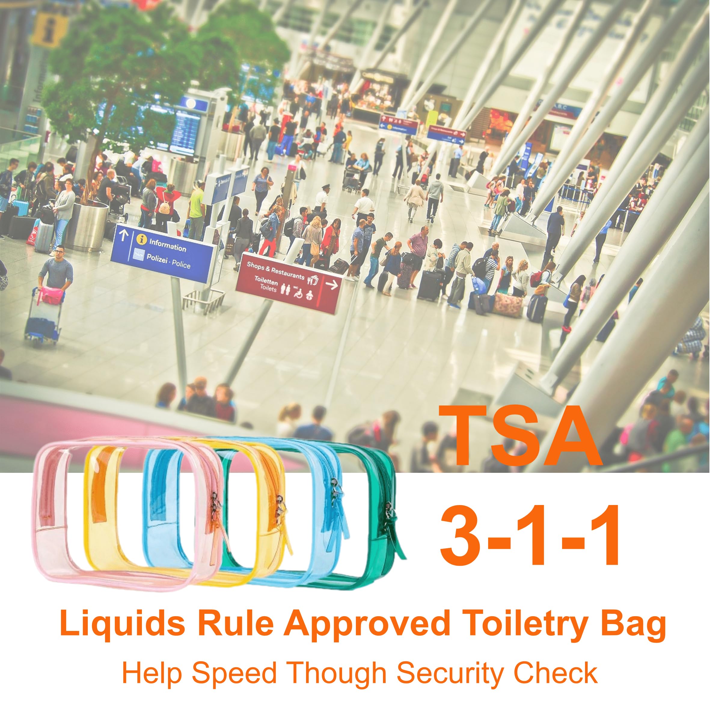 TSA Approved Clear Toiletry Bags for Travel - 4 Pack Leakproof Makeup & Cosmetic Organizer Set with Zipper | Multi-Color Carry-On Essentials for Airplane, Gym & Vacation (A-Color Series)