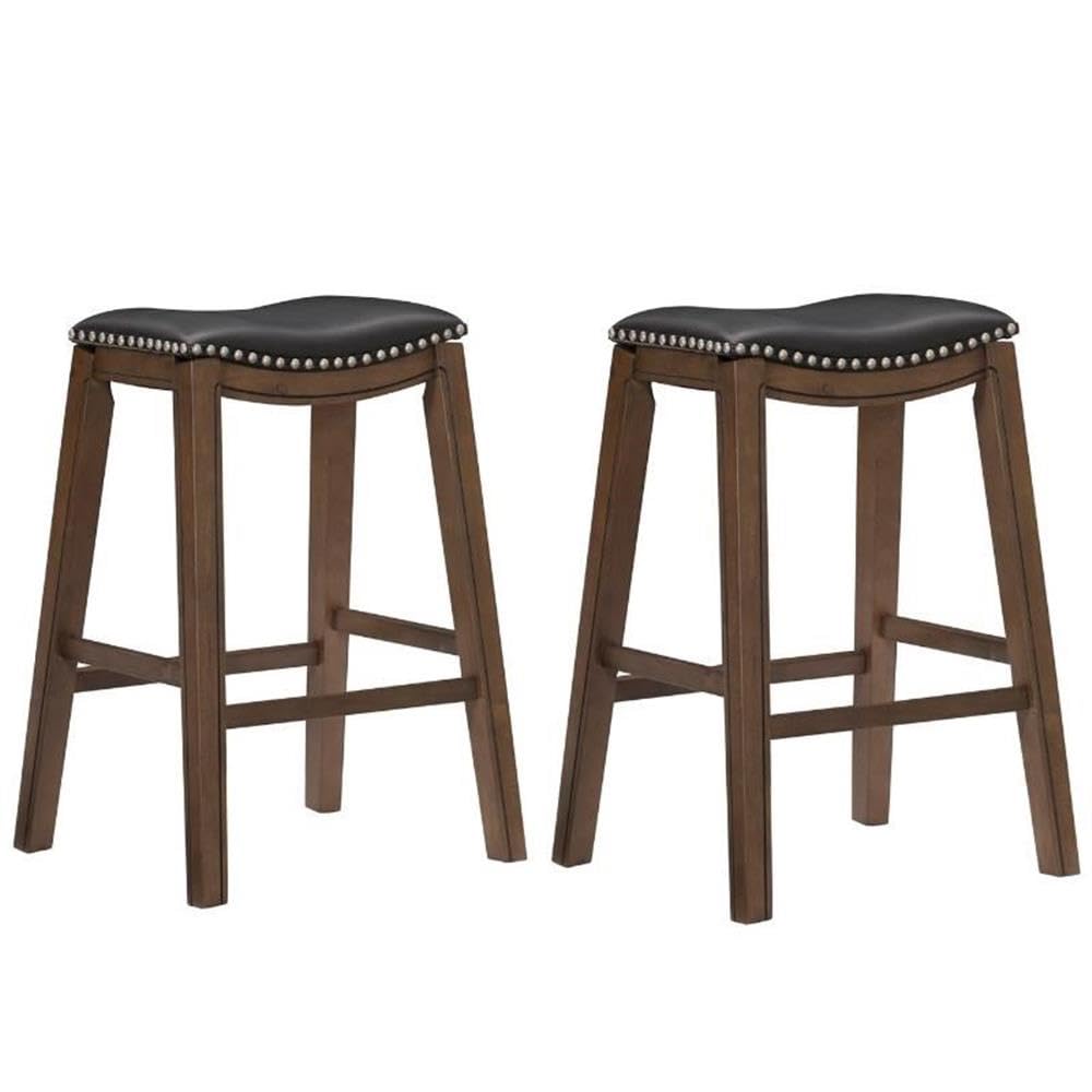 2-Pack Black Faux Leather Backless Bar Stools 29