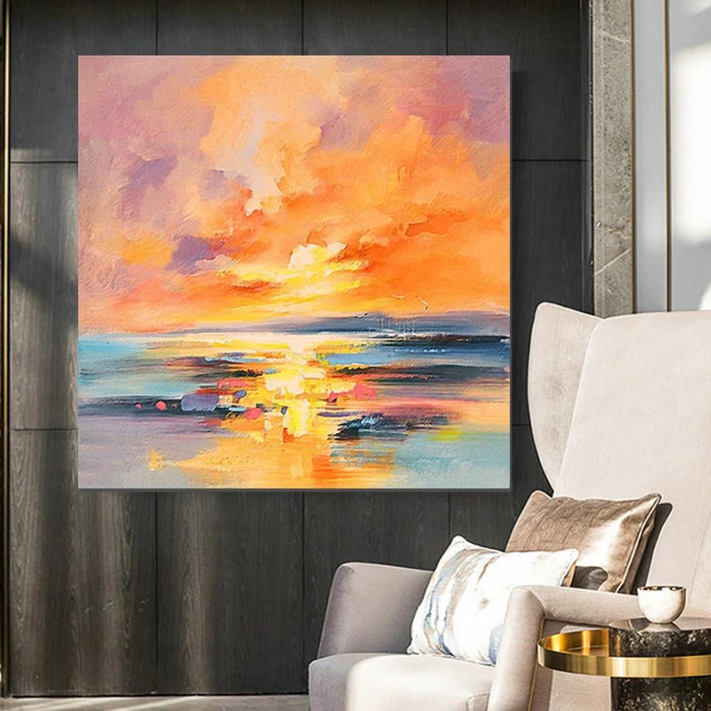 Abstract Landscape Sunrise Painting - Large Hand Painted Modern Wall Art for Living Room & Bedroom - Perfect for Dining Room Decor & Home Interior Design