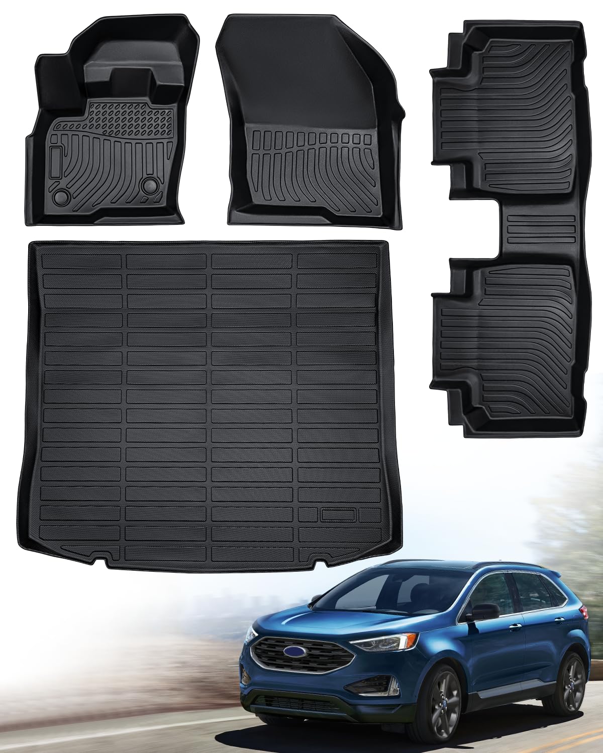**2015-2023 Ford Edge All-Weather Floor Mats & Cargo Liner Set - Heavy Duty Protection for 1st & 2nd Row Seats - Perfect for SUVs, Road Trips & Daily Commutes**