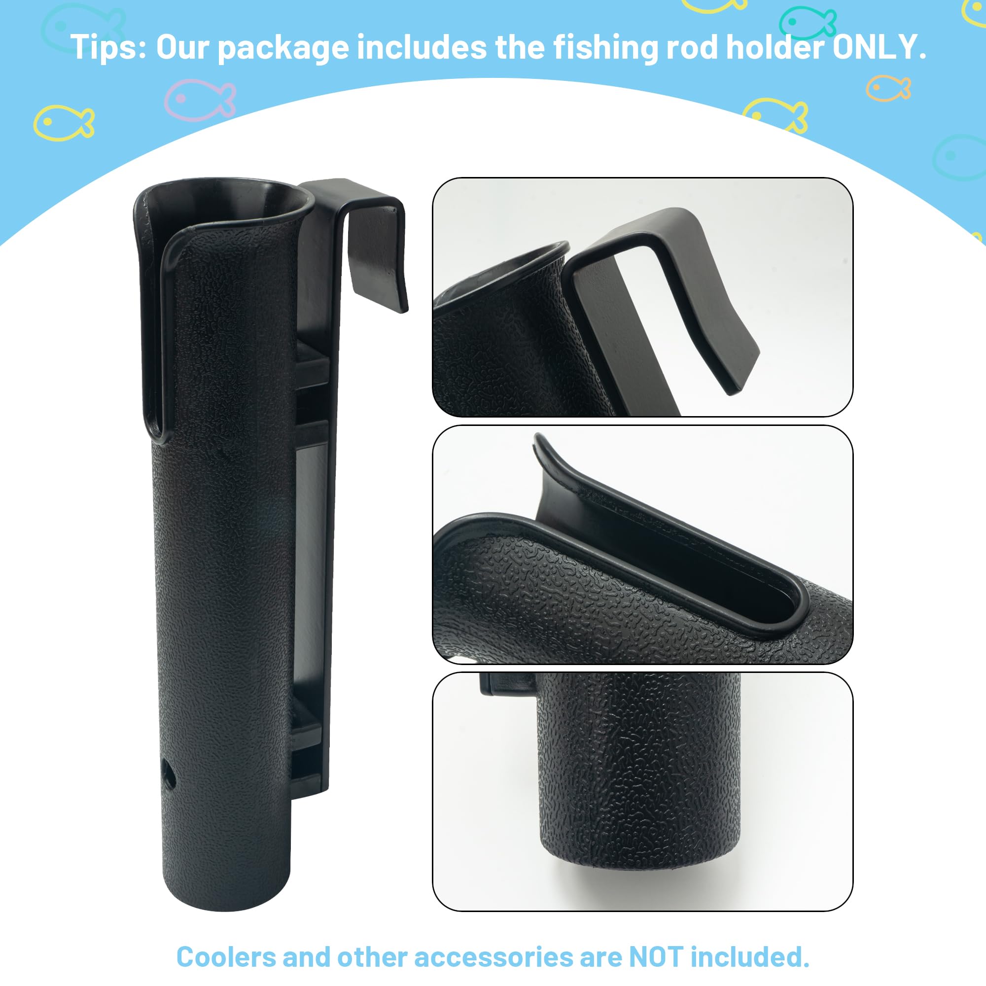 Wall Mounted Fishing Rod Holder - Compatible with YETI & RTIC Coolers, Cooler Accessory, Medium, Black - Perfect for Garage, Boat, and Outdoor Storage