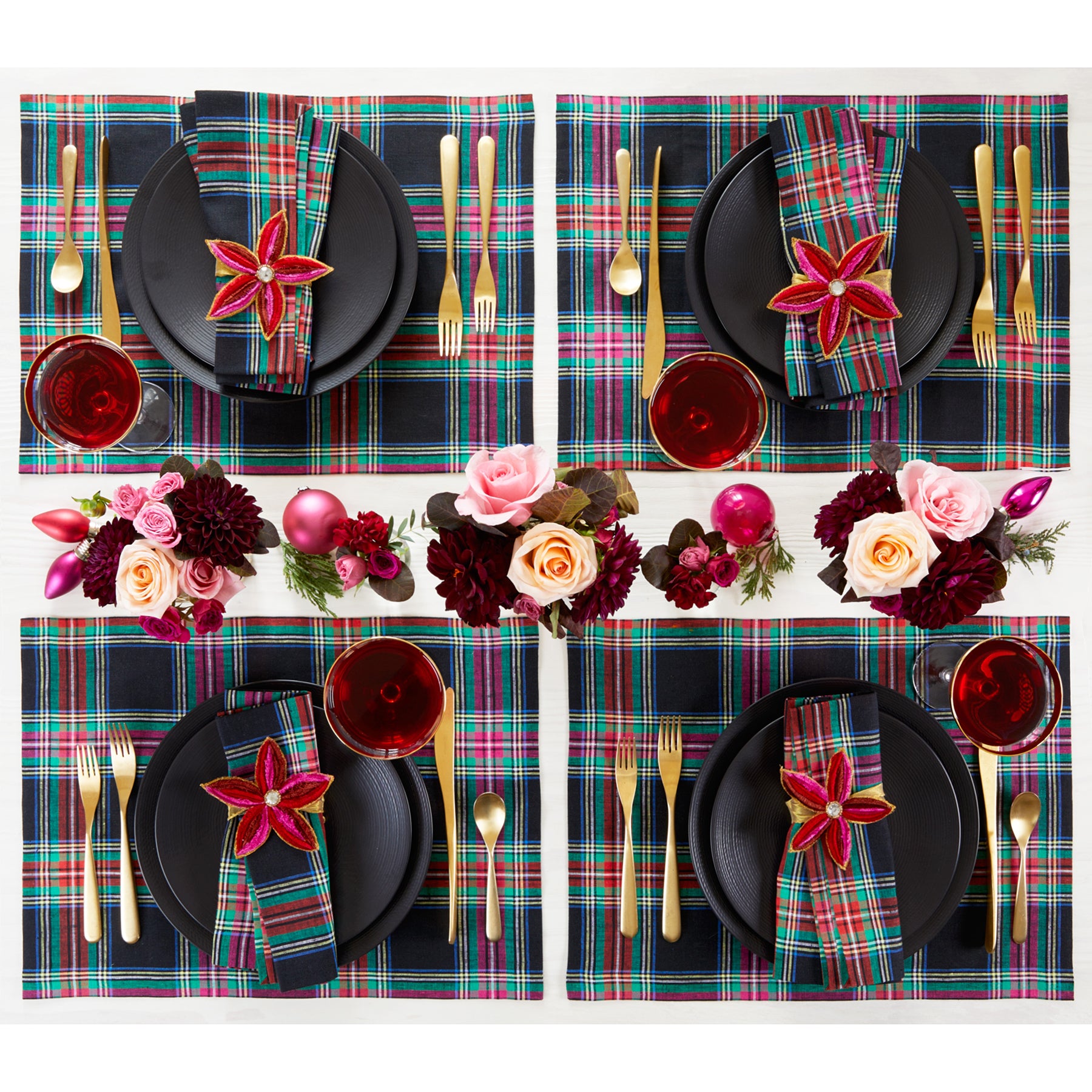 Stylish Jewel Plaid Placemats Set of 4 - Waterproof & Heat-Resistant Table Mats for Dining Room Decor, Kitchen Table Setting, and Holiday Dinner Parties