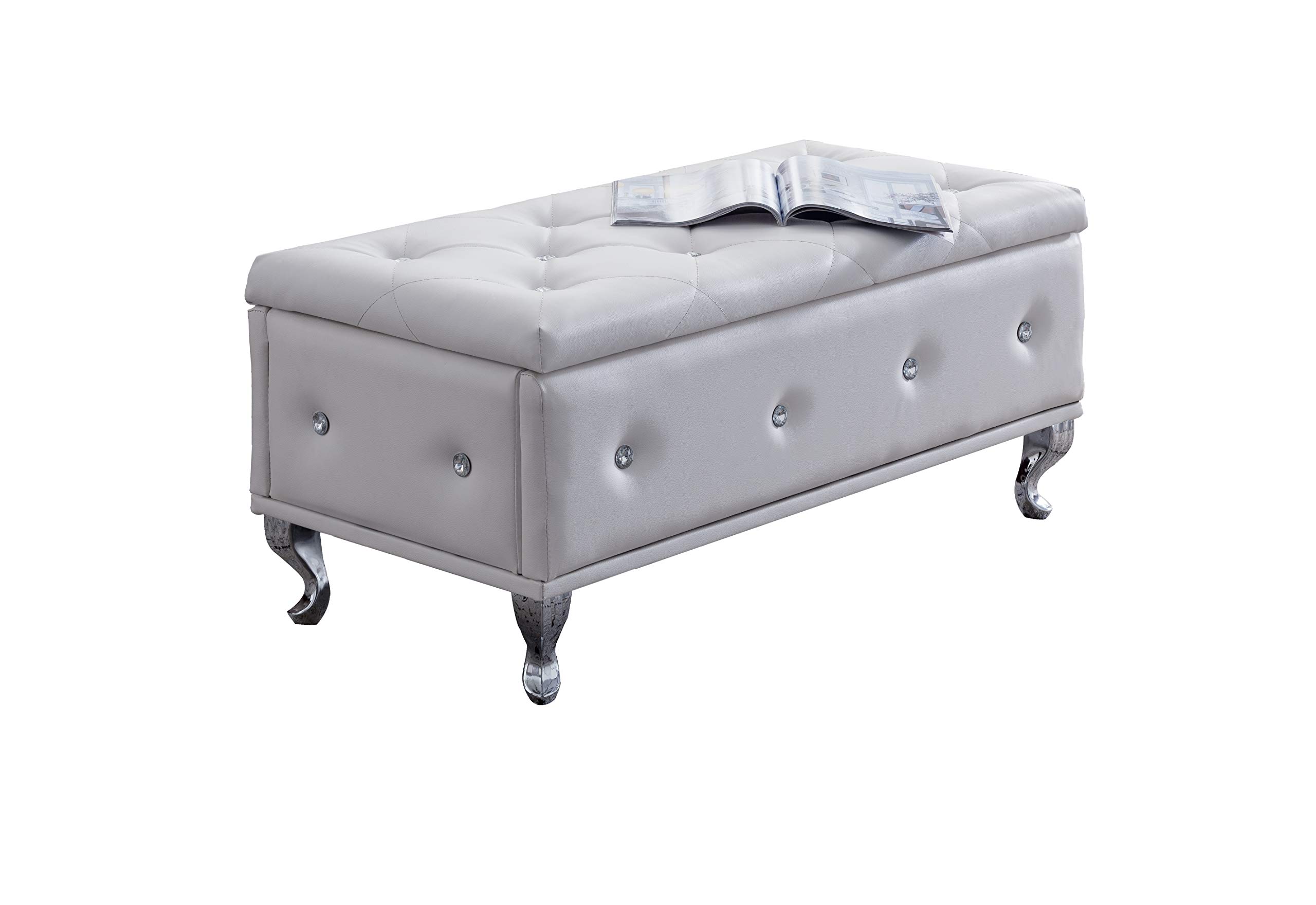 KB Designs Upholstered Storage Bench Ottoman - White Faux Leather Storage Seat with Lift Top | Perfect for Bedroom, Living Room & Entryway Organization