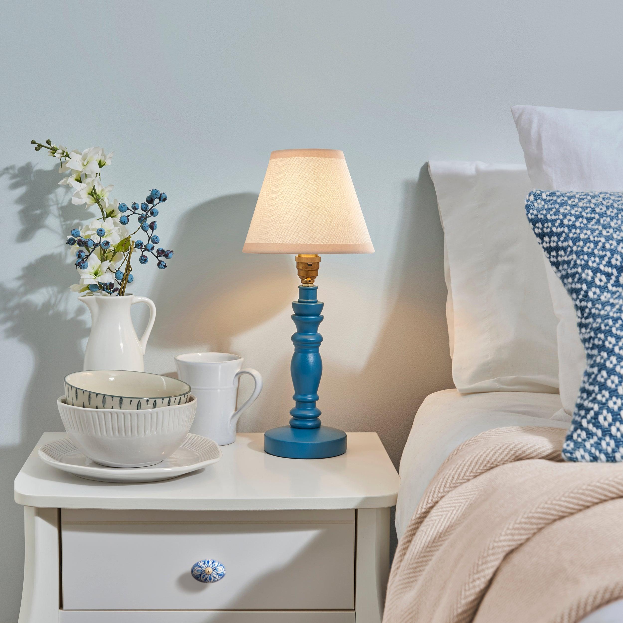 Vintage Blue Table Lamp with Ivy & 16cm White Shade - Classic Home Decor for Living Room, Bedroom, or Office Lighting