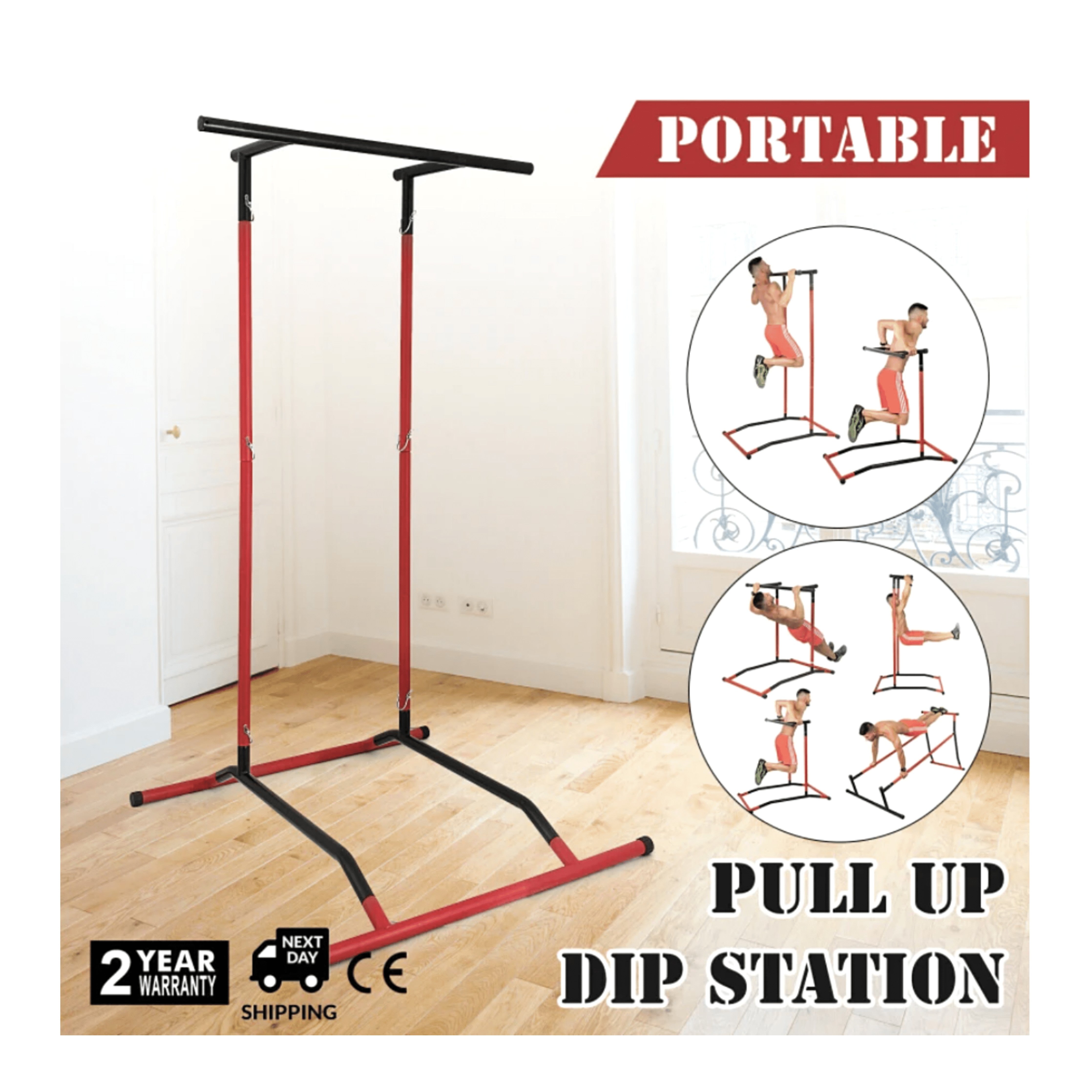Portable Pull Up Bar & Dip Station - Adjustable Doorway Chin Up Bar for Home Gym Workout - Perfect for Strength Training, Calisthenics & Home Fitness