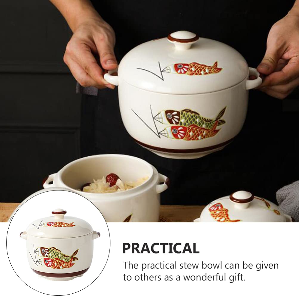 Premium Hemoton 1000ml Ceramic Stockpot with Lid - Japanese Round Stew Pot for Stovetop Cooking, Hot Pot, Soup & Stews - Durable Clay Cookware for Home Kitchen Use | Perfect for Family Meals, Entertaining & Asian Cuisine