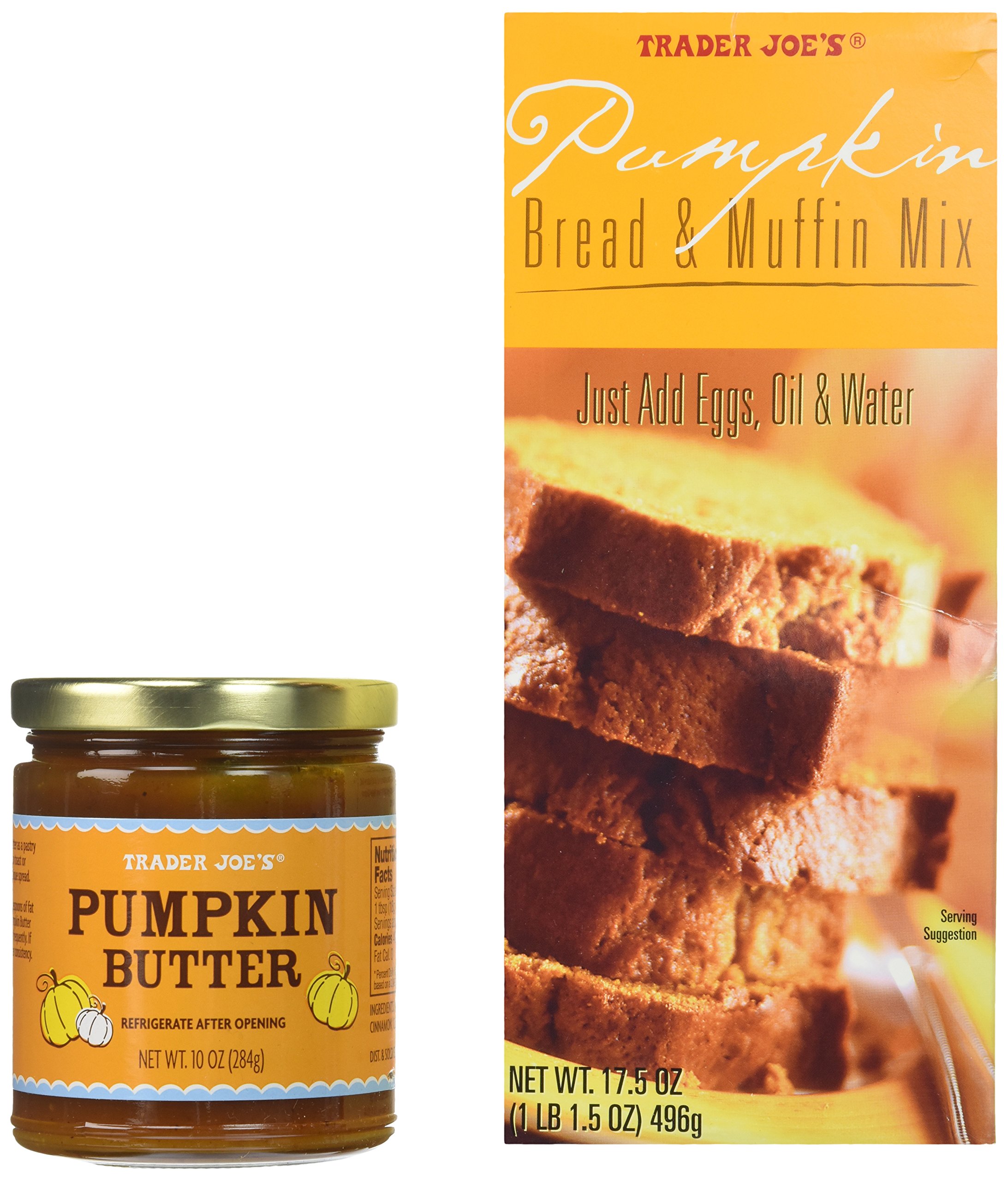 Trader Joe's Pumpkin Bread and Butter Gift Bundle - 1 Jar Pumpkin Butter & 1 Box Bread Mix | Fall Baking Kit, Thanksgiving Gift Idea, Holiday Treats