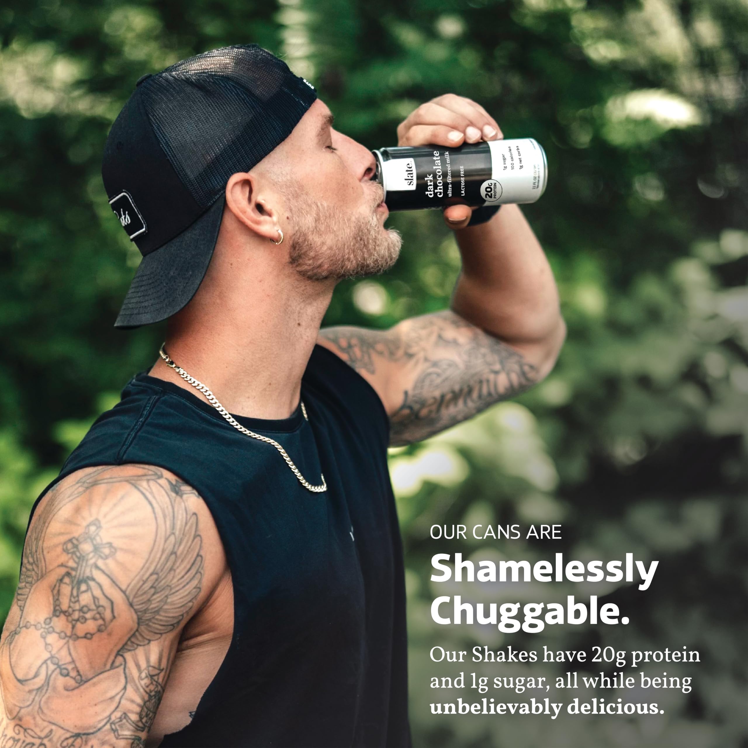Slate Milk High Protein Shake - Dark Chocolate Flavor, Lactose Free, 20g Protein, 1g Sugar, 100 Calories | Keto Friendly, Low Carb, No Added Sugar | Perfect for Breakfast, Post-Workout Recovery & Healthy Snacking | 11 fl oz (Pack of 48 Cans)