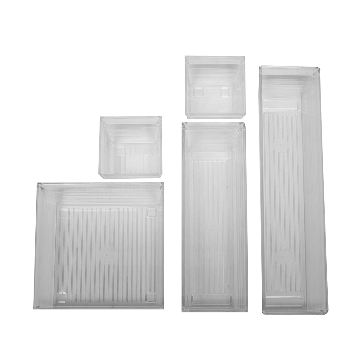 5-Piece Clear Plastic Storage Drawer Set - Kitchen Vanity Tray, Cabinet Bins & Desk Organizer Containers for Home, Office, Bathroom Organization