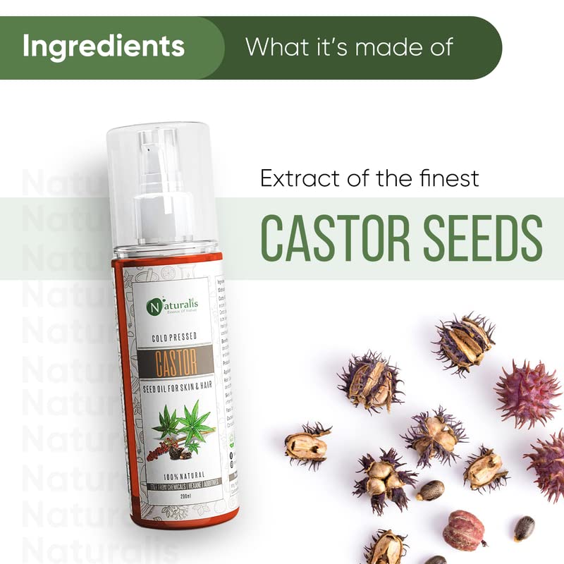 Natural Cold Pressed Castor Oil for Skin Care - Brightening, Pigmentation, Stretch Marks, Acne Scars & Anti-Aging | 200ml Pure Castor Carrier Oil | Perfect for DIY Beauty, Hair Growth & Massage Therapy