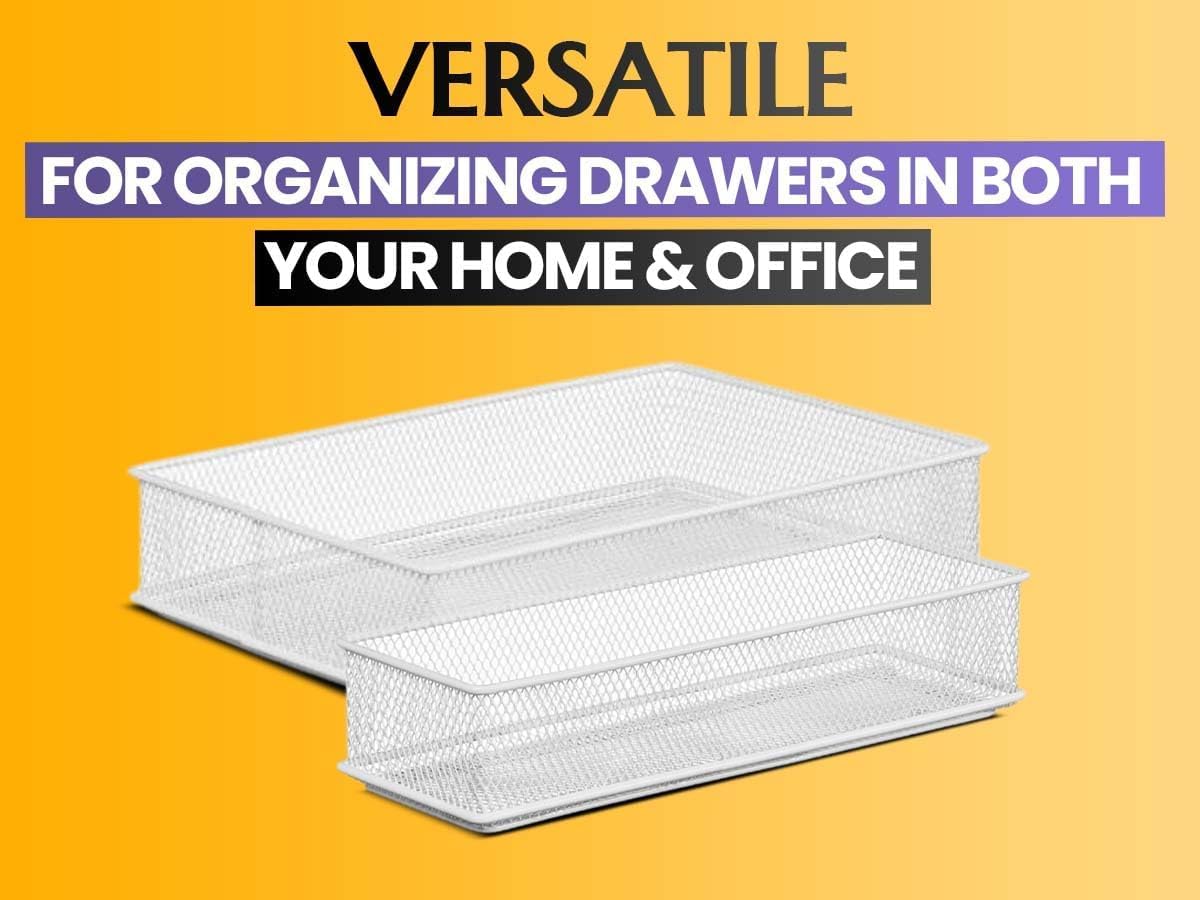 YBM HOME Silver Mesh Drawer Organizer Bins - 12 Pack, 3x15x2 Inch - Perfect for School Supplies, Office Desk & Cabinet Storage - Ideal for Classroom, Home Office & Dorm Room Organization
