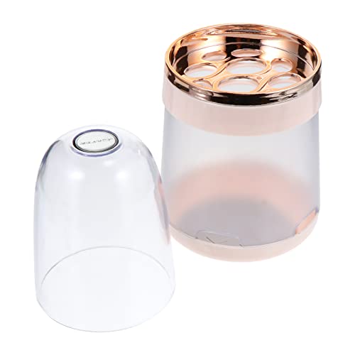 FRCOLOR Lidded Round Brush Organizer - Makeup Brush Storage Case with Lid, Cosmetic Organizer Box for Desktop Vanity | Perfect for Travel, Home & Salon Use