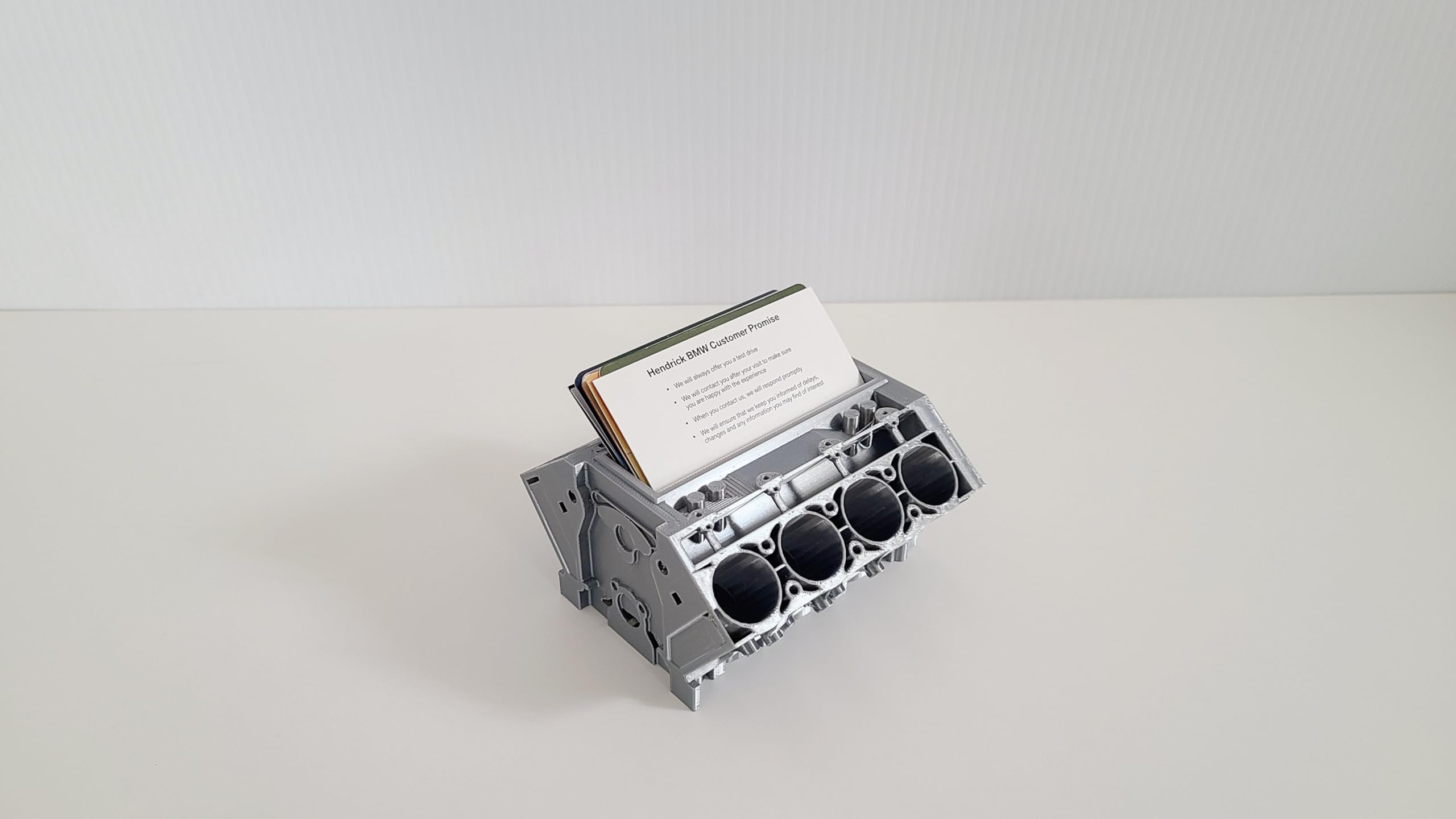 V8 Engine Business Card Holder - Shiny Silver Mini V8 Engine Model Kit for Men | Unique Office Desk Accessories & Mechanic Gifts | Perfect for Car Enthusiasts, Business Professionals, and Home Office Decor