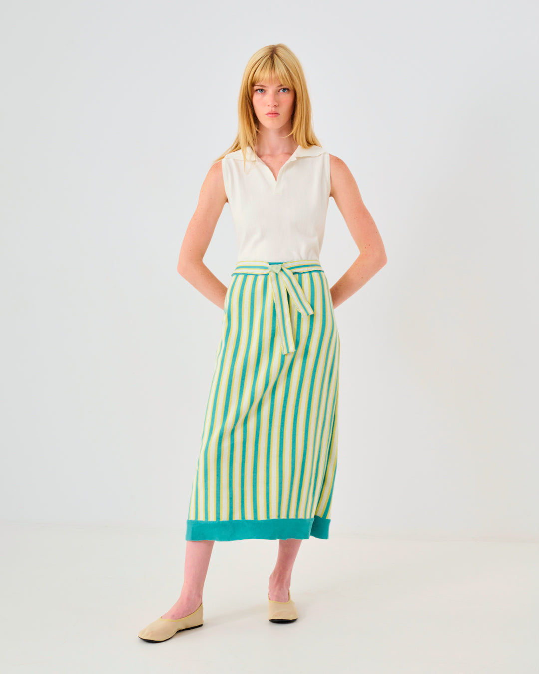 Xiringo Women's Green Skirt - Flowy Midi Length for Casual Outings & Summer Dresses