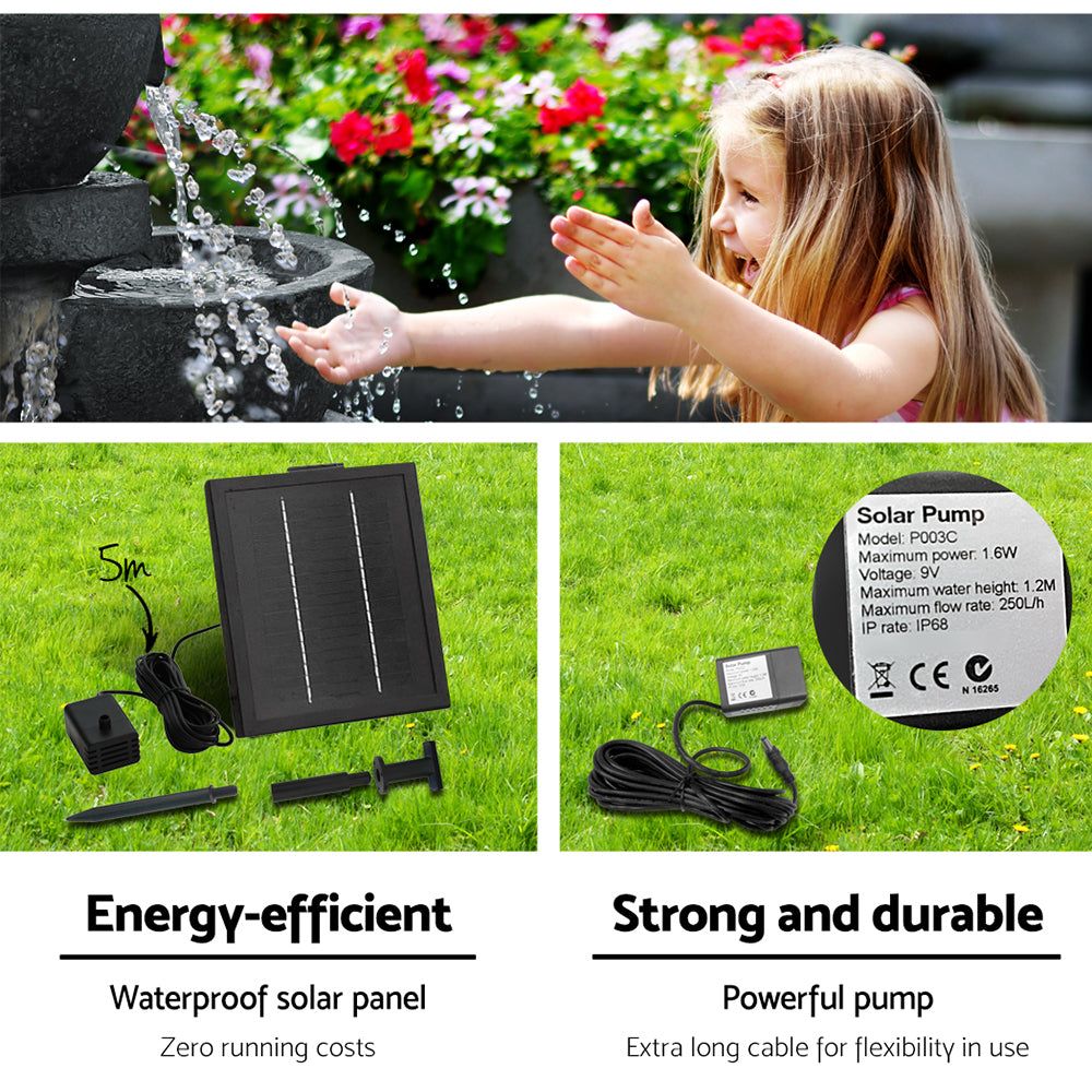 Gardeon 4 Tier Solar Powered Outdoor Water Fountain with LED Lights - Blue | Decorative Garden Fountain for Patio, Yard, and Landscape Decor
