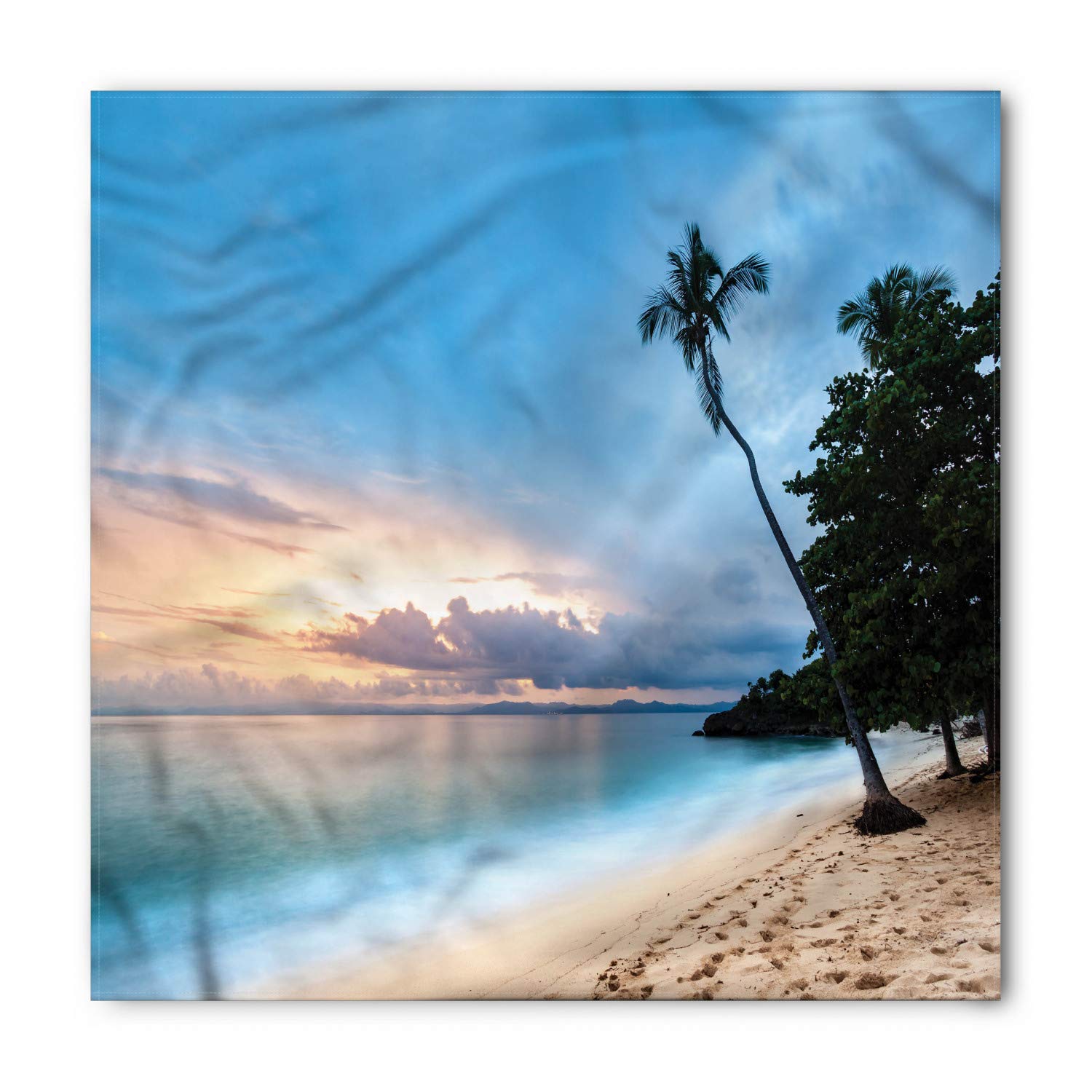 Lunarable Palm Tree Bandana - Tropical Seascape Dominican Unisex Head & Neck Scarf for Beach, Summer & Outdoor Activities