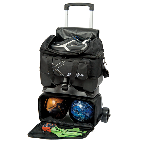 KR Strikeforce Hybrid X Black 4 Ball Roller Bowling Bag - Durable Bowling Ball Carrier with Wheels for Easy Transport to Bowling Alley or League Games
