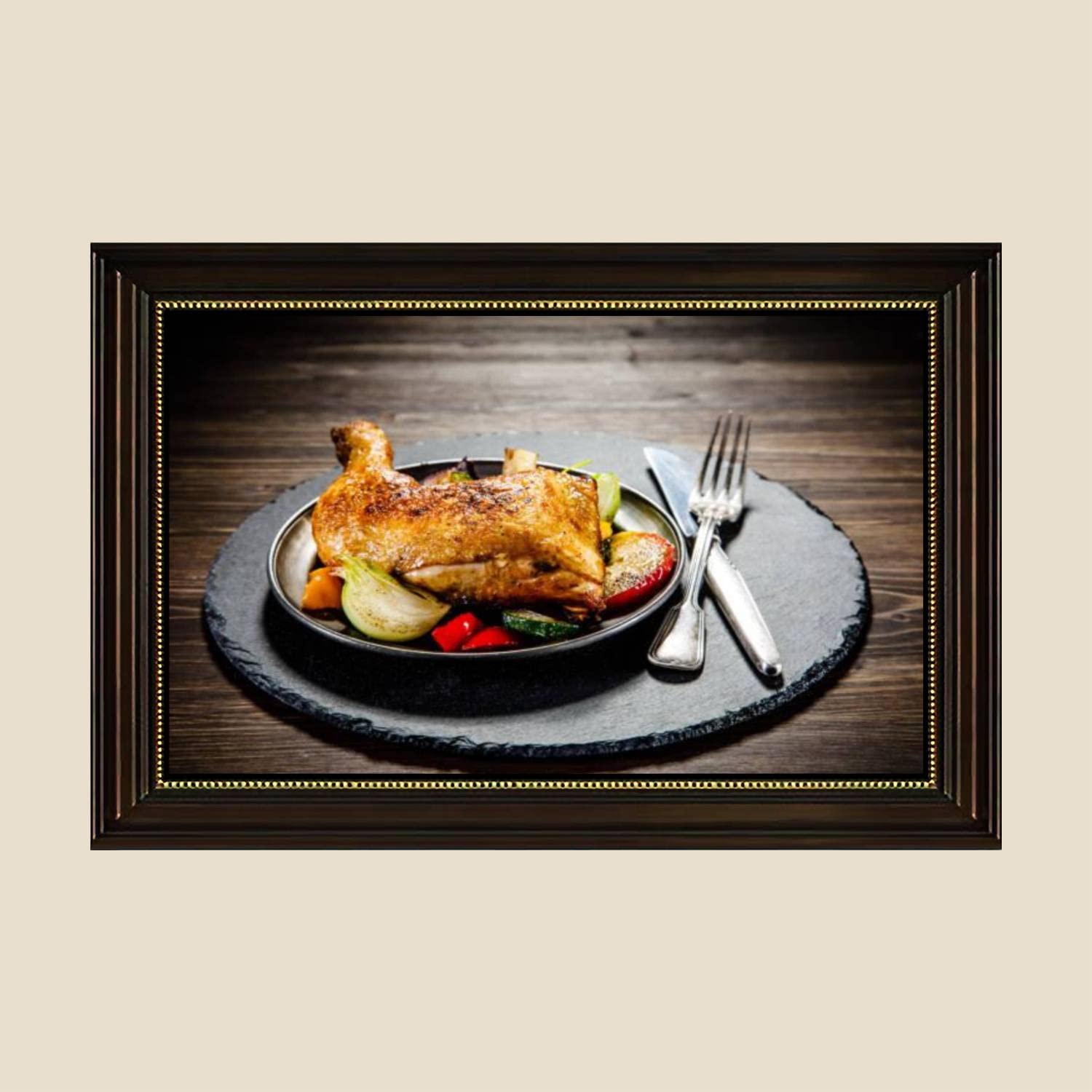 Fried Chicken Leg Vegetables Canvas Wall Art Print - Retro Food Painting Poster Home Decor 24x36 Inch - Ready to Hang for Living Room, Bedroom, Kitchen & Dining Room Decor