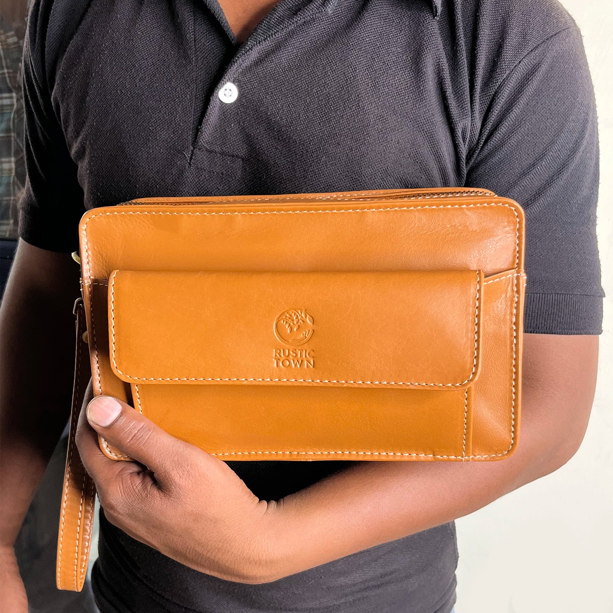 Premium Genuine Leather Men's Clutch Bag - Slim Travel Wallet & Wristlet Handbag for Business, Dating & Night Out