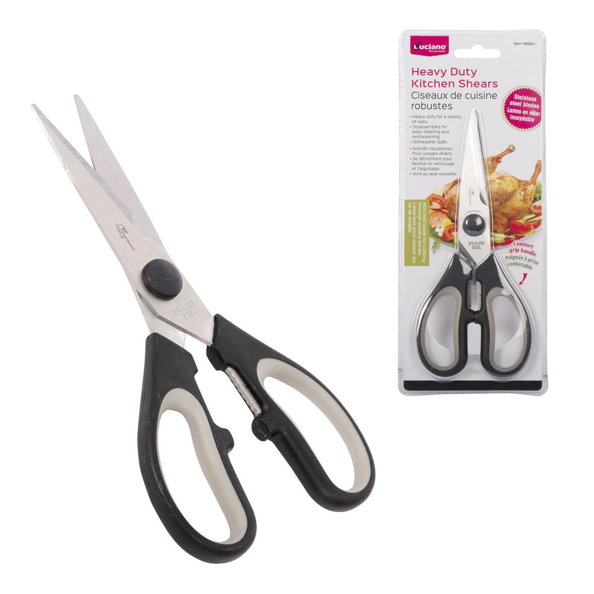 LUCIANO 80641 Heavy Duty Kitchen Shears - Multi-Purpose Stainless Steel Scissors for Cooking, Cutting Herbs, Poultry, Fish - Perfect for Home Chefs & Professional Kitchens