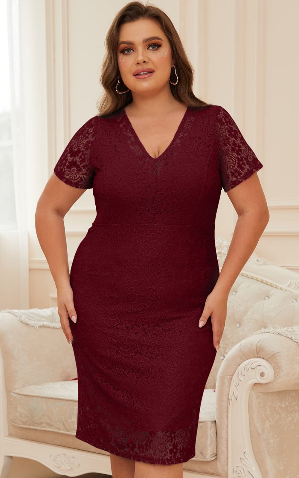 Plus Size Sexy Summer Bodycon Wrap Cocktail Lace Dress for Women - Perfect for Evening Parties, Date Nights & Special Occasions