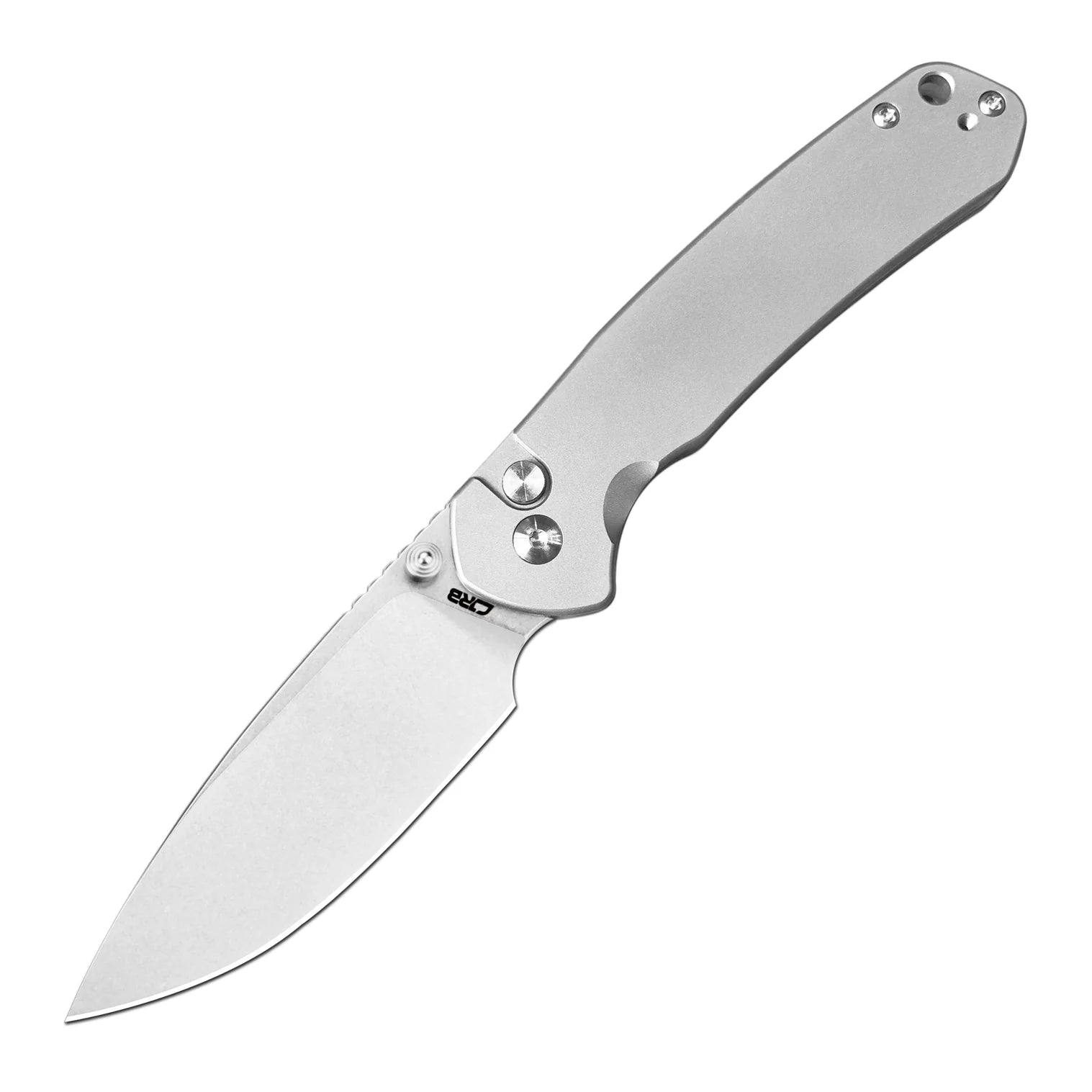 CJRB Pyrite Button Lock Folding Knife - Titanium Handles, Stonewash Drop Point Blade - EDC Pocket Knife for Outdoor, Camping & Everyday Carry