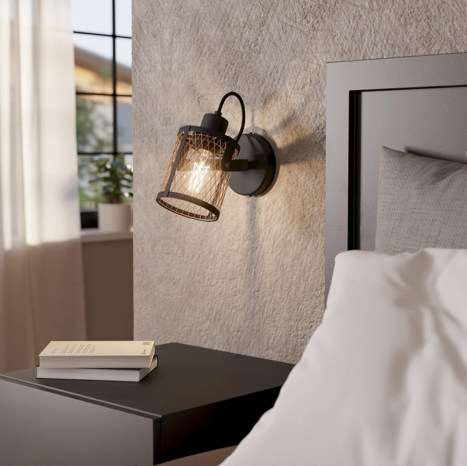 Eglo Dellow Brass Mesh & Black Spotlight - Modern Industrial Ceiling Light for Living Room, Bedroom, and Office