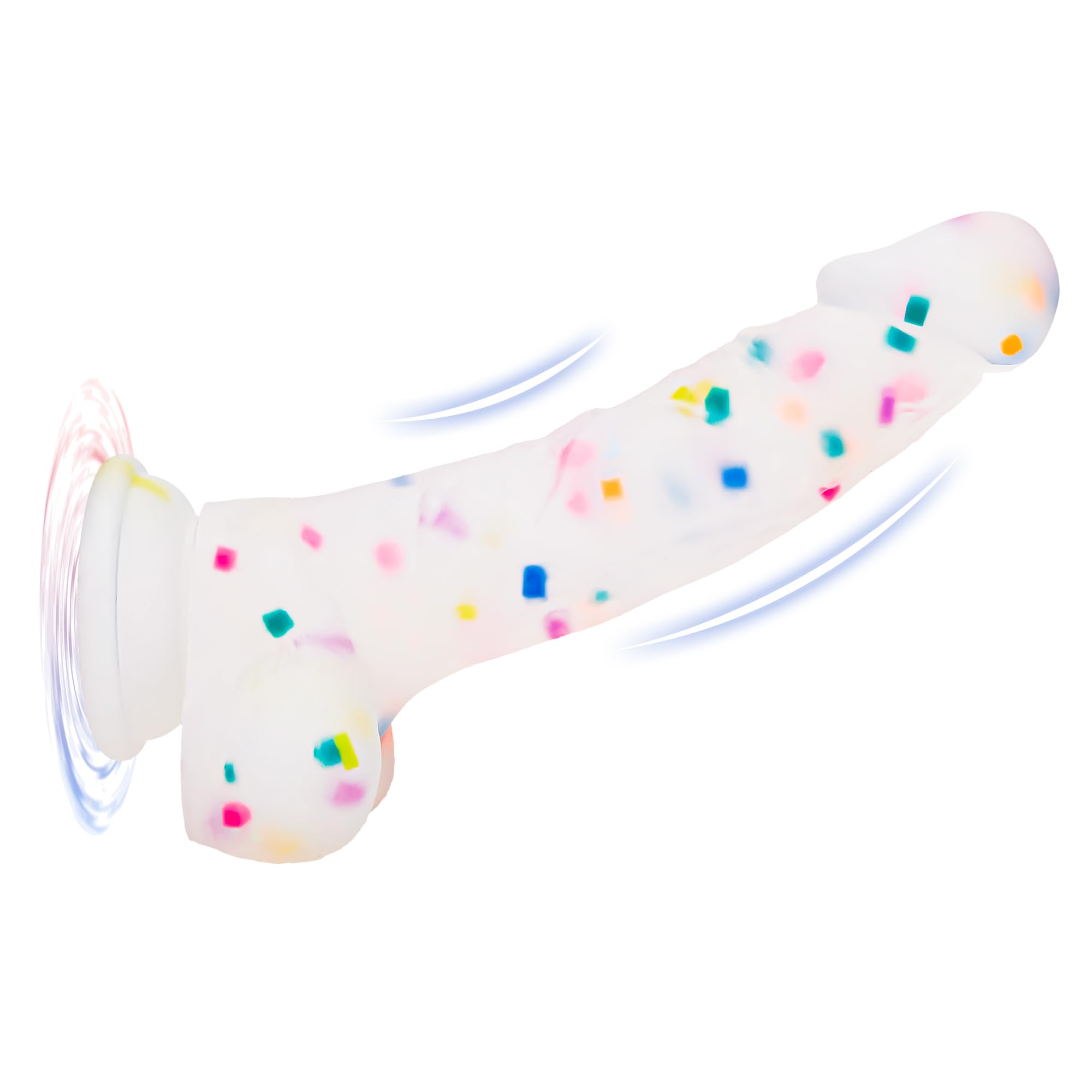 8 Inch Realistic Confetti Silicone Dildo with Strong Suction Cup - Beginner Friendly G-Spot & Anal Sex Toy for Women & Couples - Hands-Free Play, Shower Use & Bedroom Fun