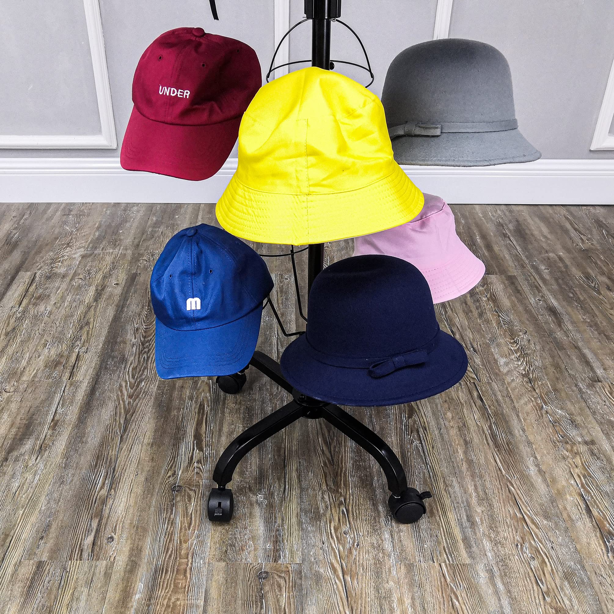 FixtureDisplays® 6-Tier 24-Hat Rotating Display Rack - Free Standing Metal Hat Organizer for Caps, Wigs & Headwear (20