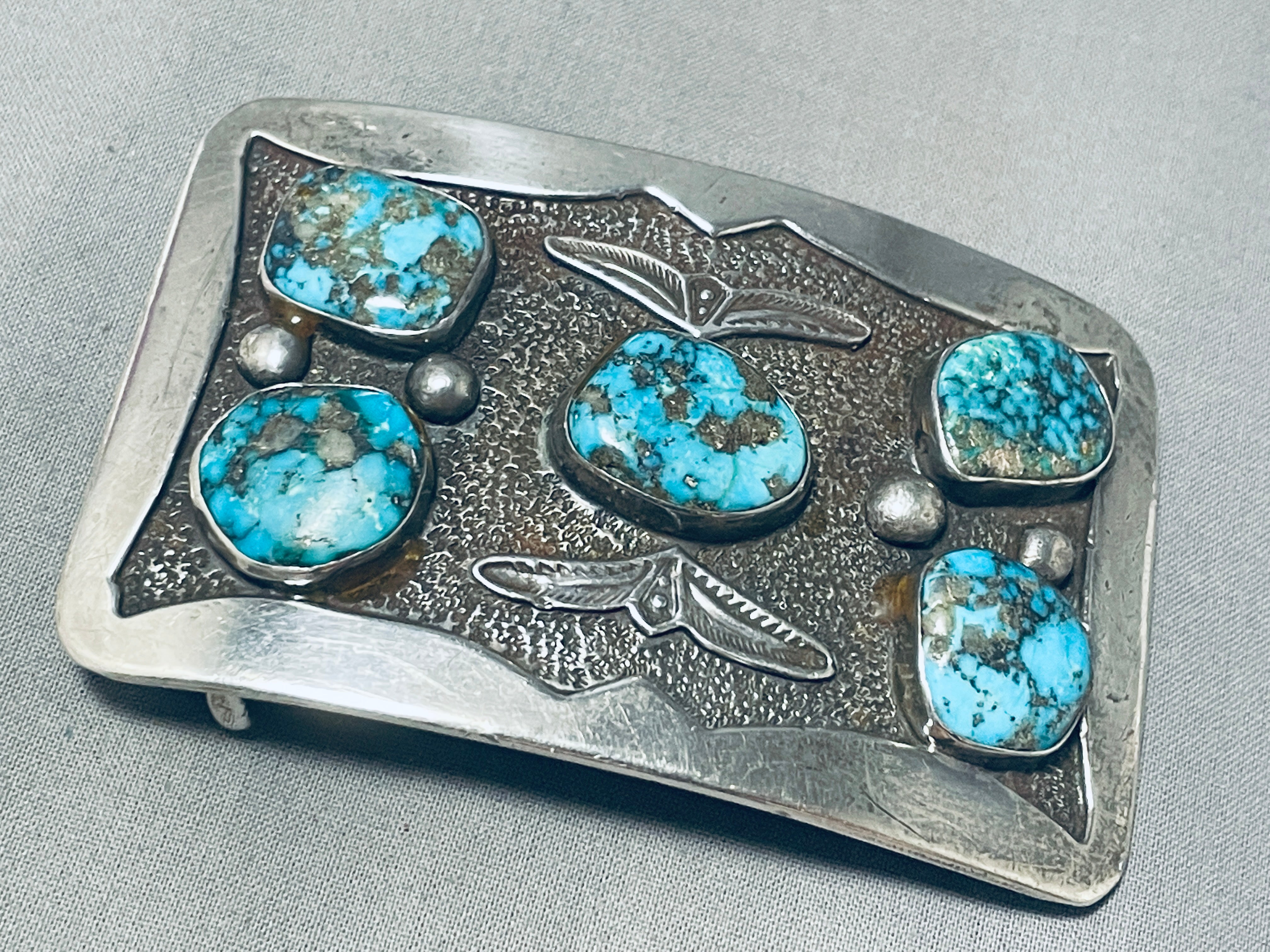100 Gram Vintage Native American Navajo Pilot Mountain Turquoise Sterling Silver Buckle - Handcrafted Jewelry for Western Fashion & Boho Style