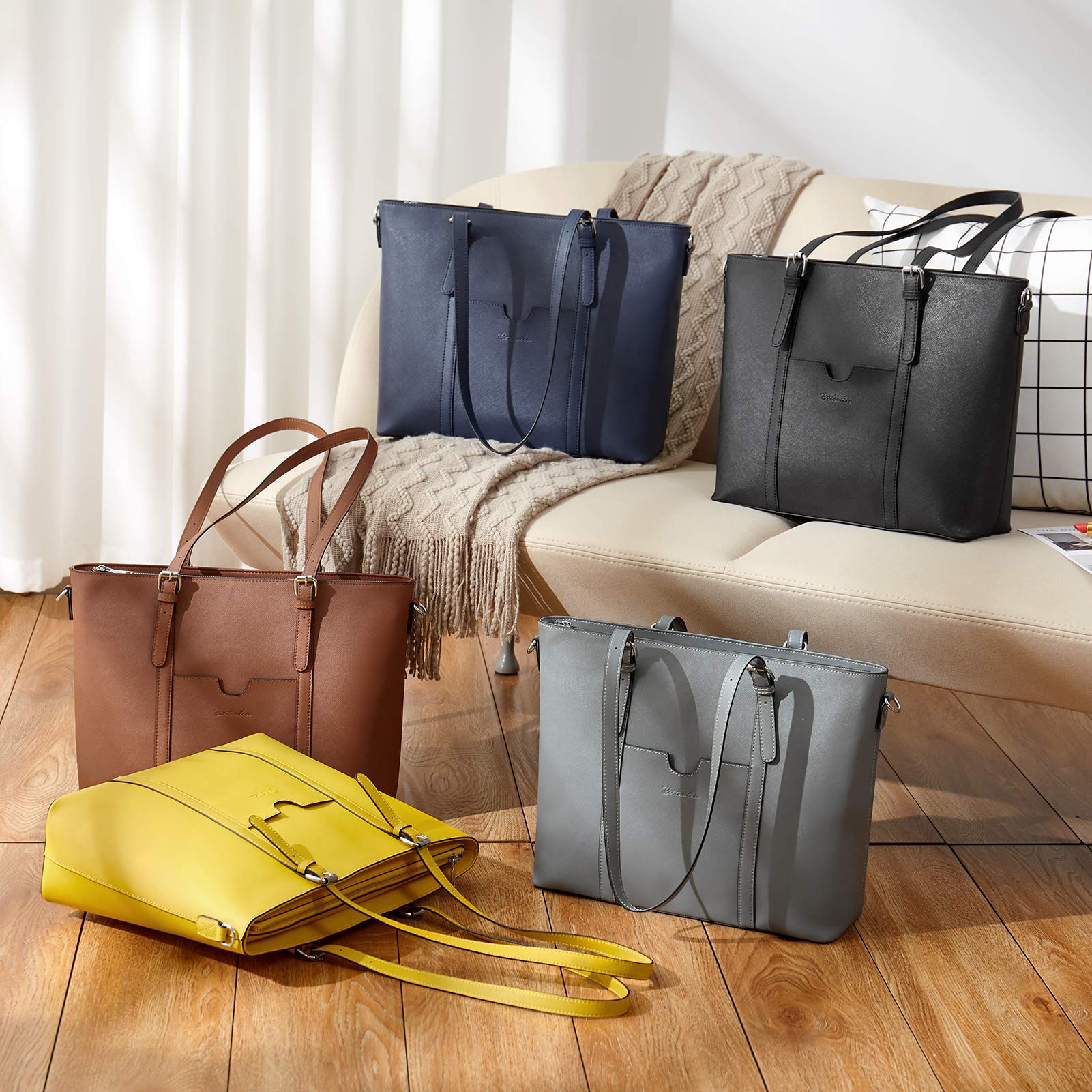 BOSTANTEN Women's Genuine Leather Laptop Tote Bag - 15.6 Inch Vintage Office Shoulder Bag & Work Briefcase Purse for Business, Travel & Daily Commute