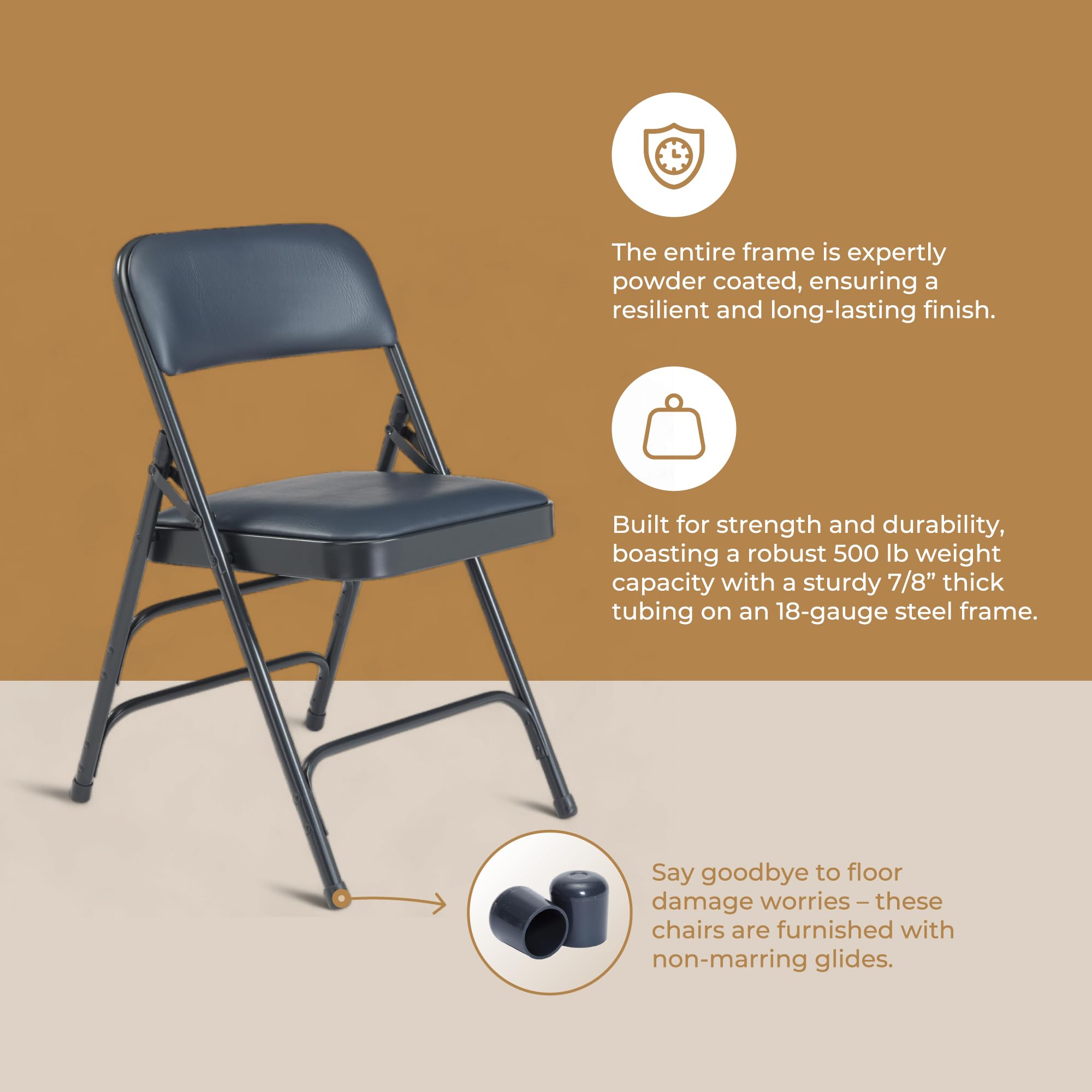 Premium Vinyl Upholstered Folding Chair with Heavy-Duty Padded Seat & Triple Brace Design - Comfortable Blue Event Chair for Weddings, Parties, and Outdoor Gatherings