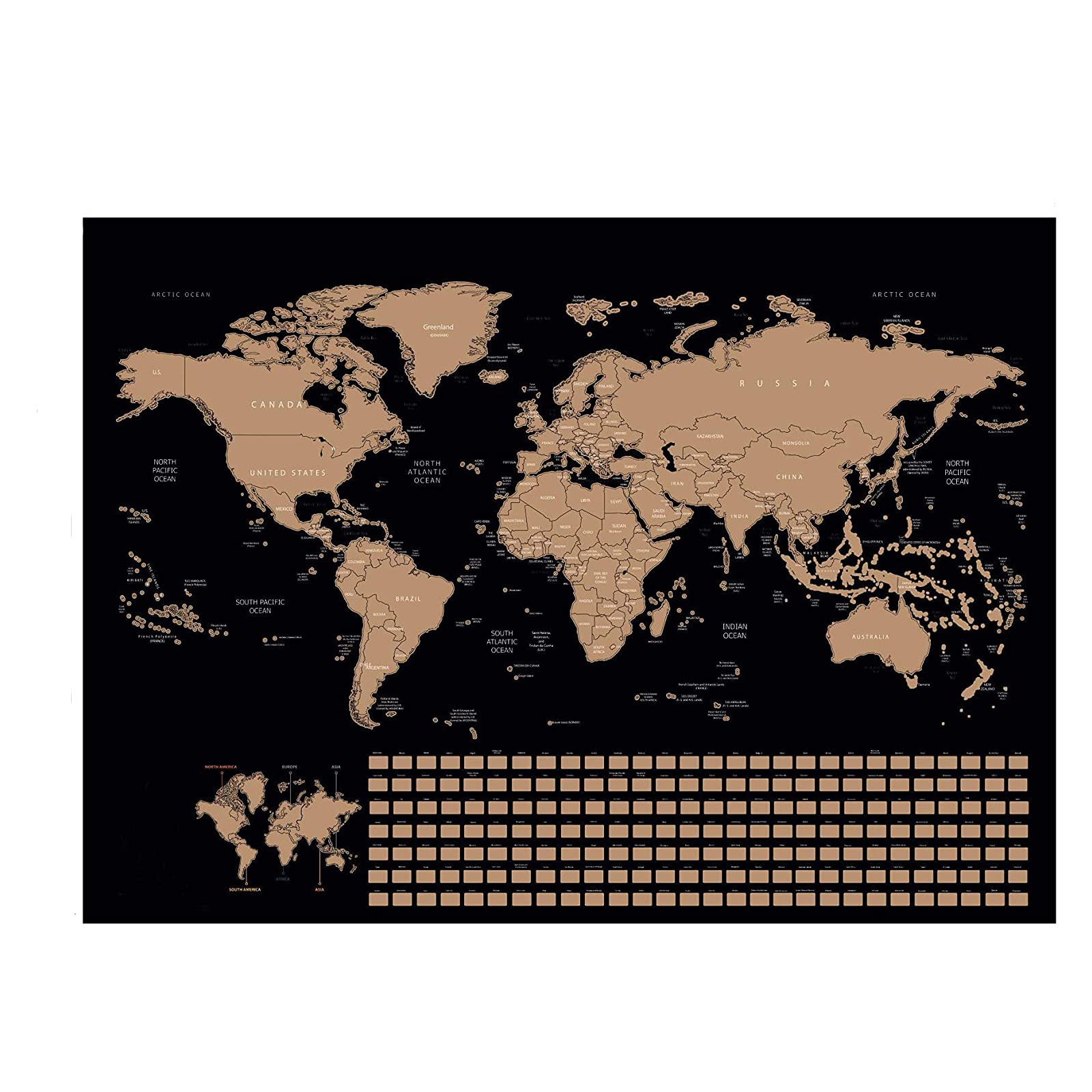 Scratch Off World Map Poster - Black & Gold Travel Tracker for Adventure
