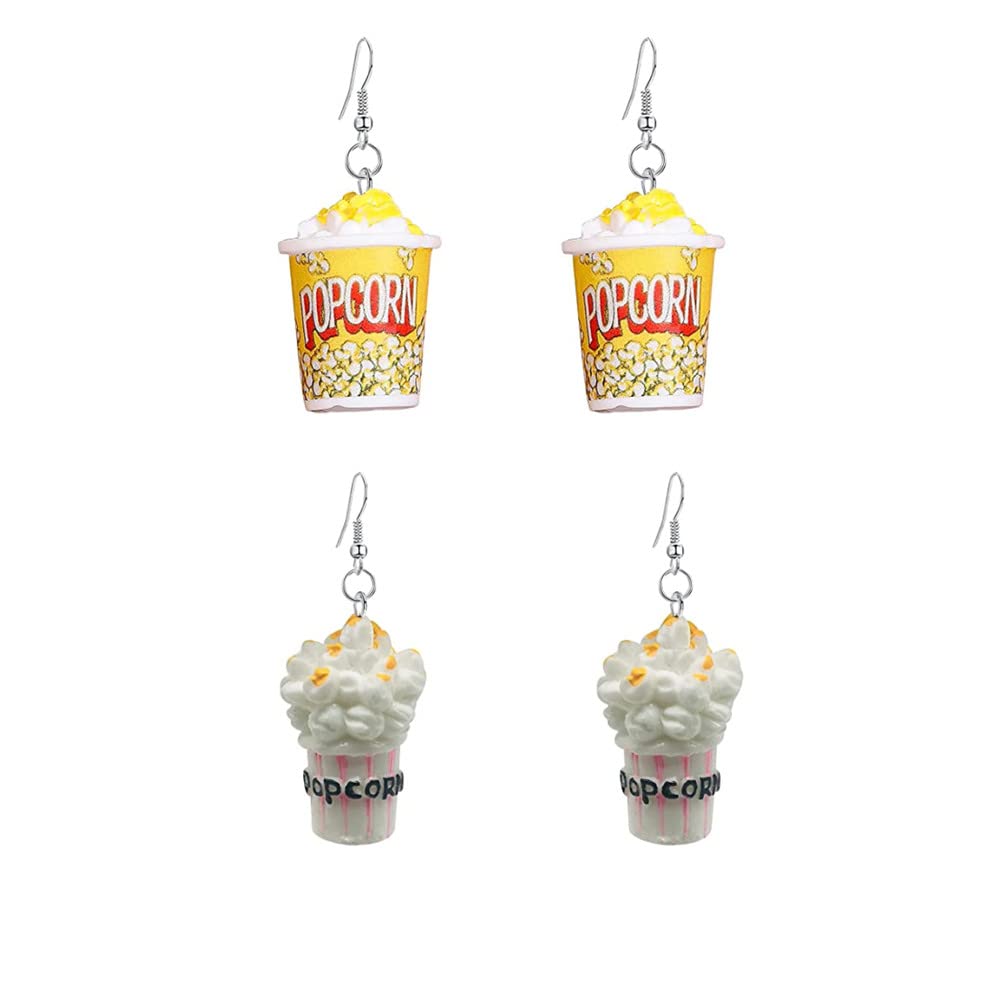 Handmade Resin Popcorn Earrings - Cute Cartoon Snack Drops for Women & Girls - Perfect Gift for Food Lovers