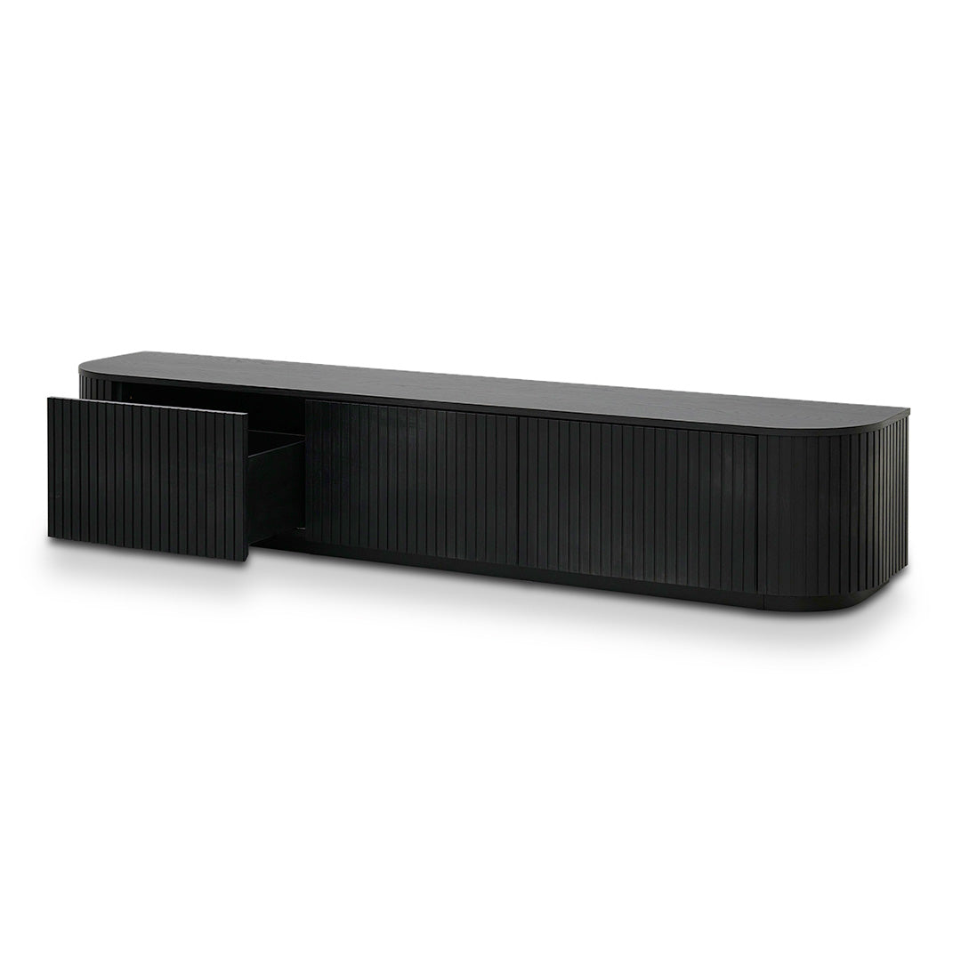 2.4m Black Oak TV Stand - Modern Entertainment Center for Living Room & Home Theater