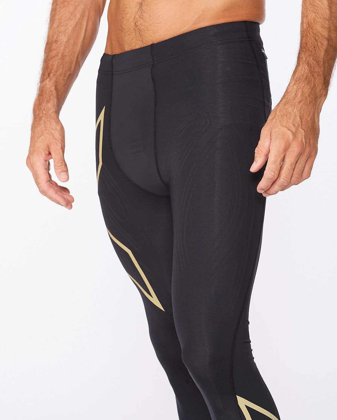 2XU Men’s Compression Tights for Running & Fitness - Black/Gold Reflective - Ideal for Sports & Training