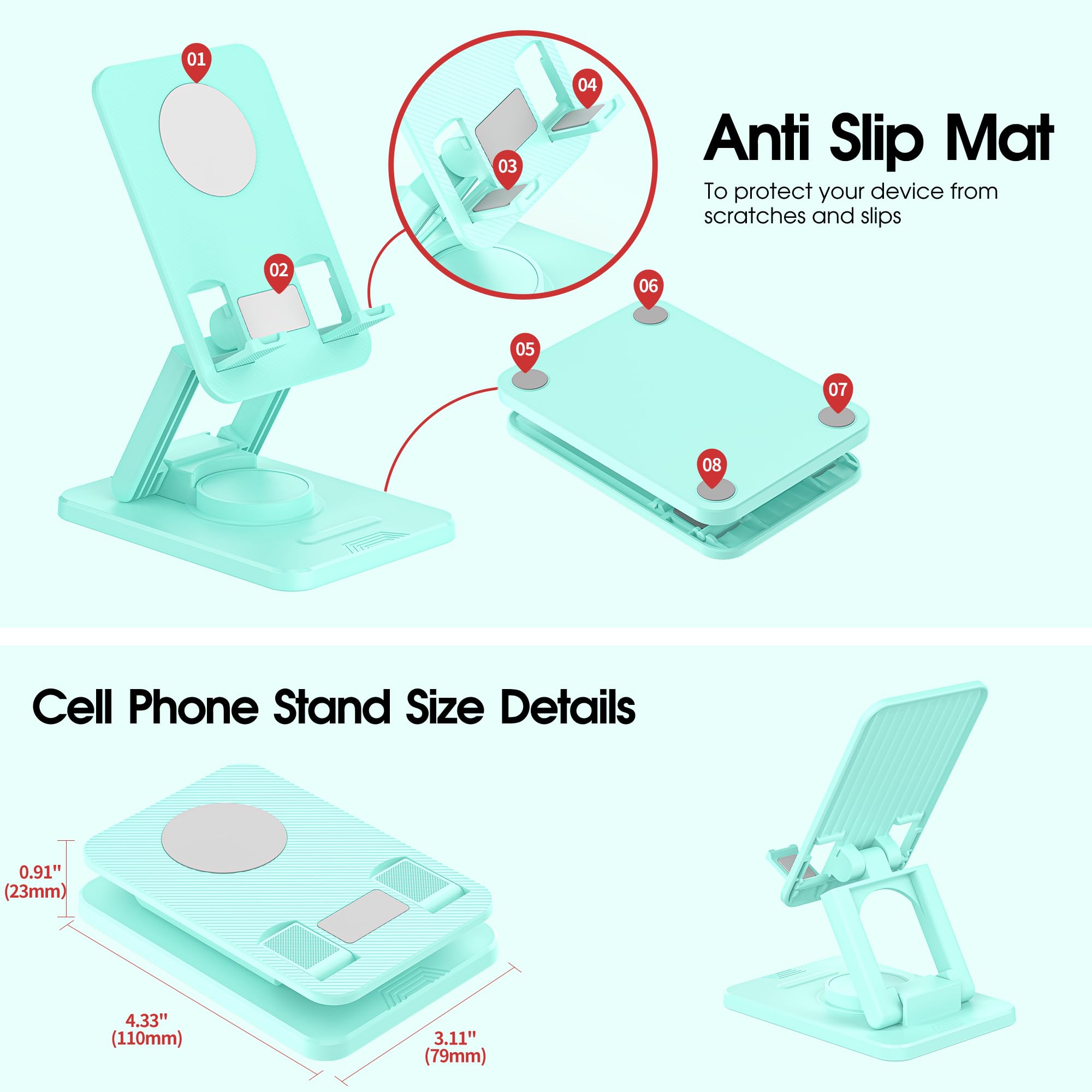 360° Rotating Phone Stand for Desk - Foldable & Portable for iPhone, Samsung (4-8