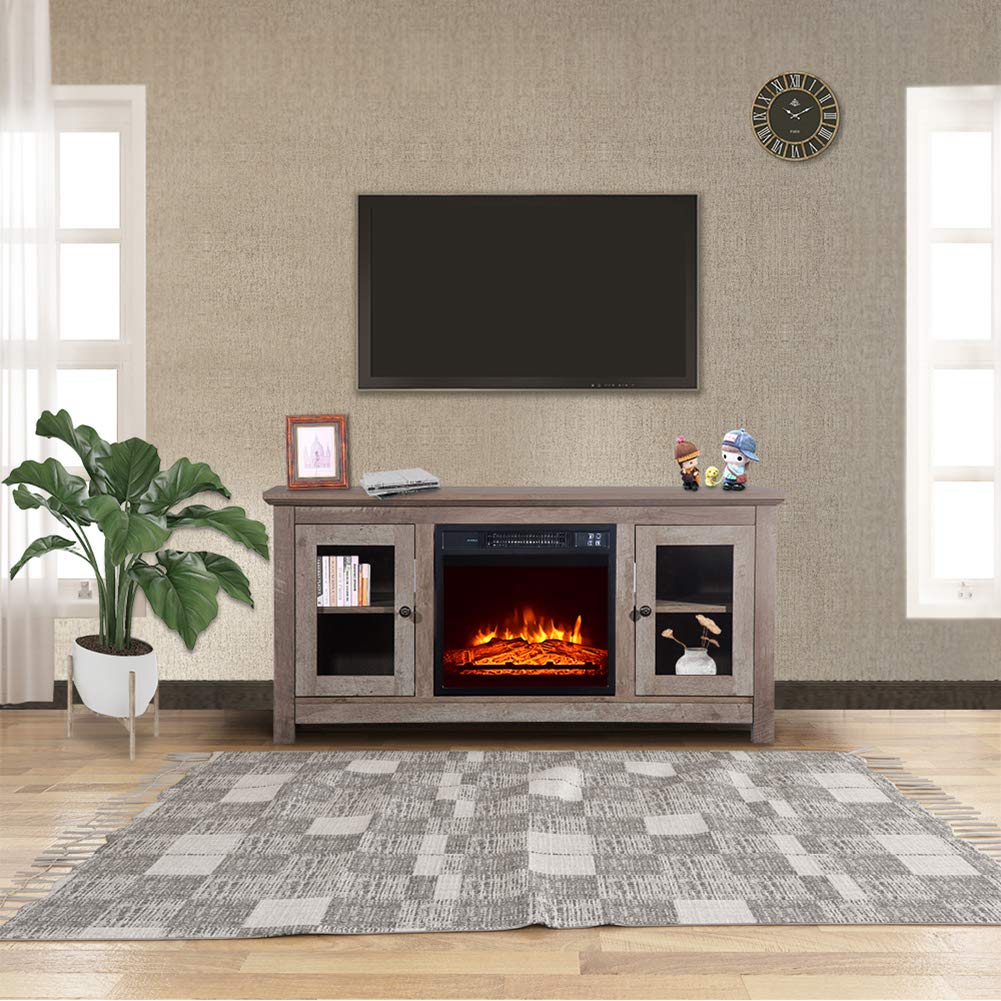 Electric Fireplace TV Stand with Remote Control - 47 Inch Entertainment Center with Overheat Protection & Storage, Log Cyan - Perfect for Living Room, Bedroom & Home Theater Setup