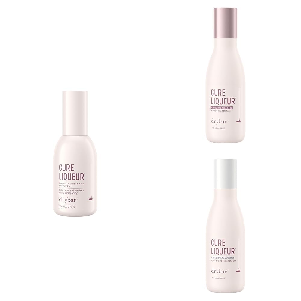 Drybar Cure Liqueur Strengthening Shampoo & Conditioner Set with Pre-Shampoo Treatment Oil | Repairing Damaged Hair | For Dry, Brittle & Color-Treated Hair | Salon Quality Hair Care Kit for Women & Men