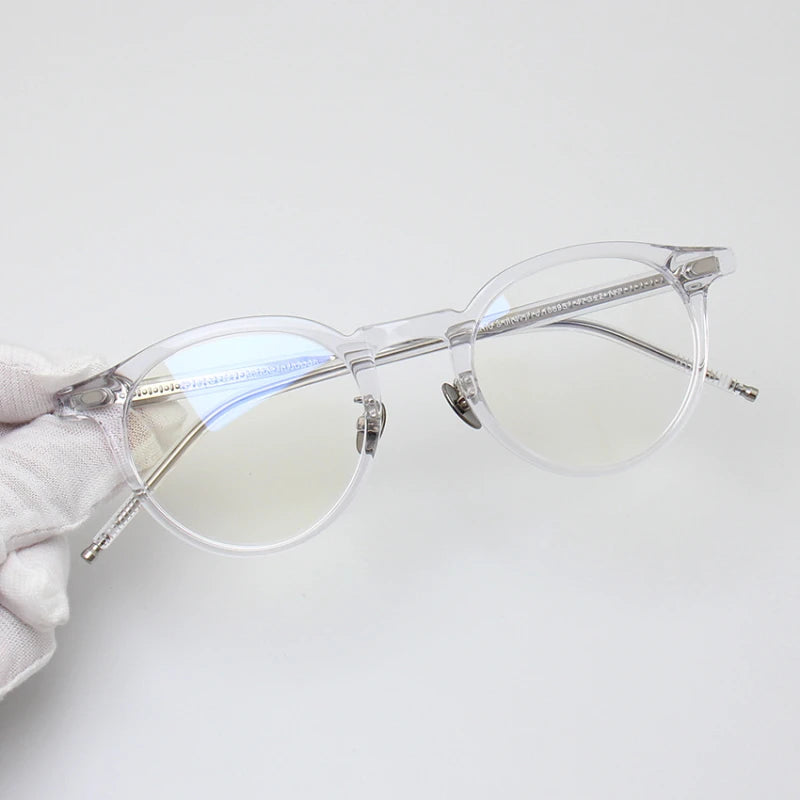 Black Unisex Full Rim Round Acetate & Titanium Eyeglasses 49203 - Stylish Lightweight Frames for Work, Reading & Everyday Wear