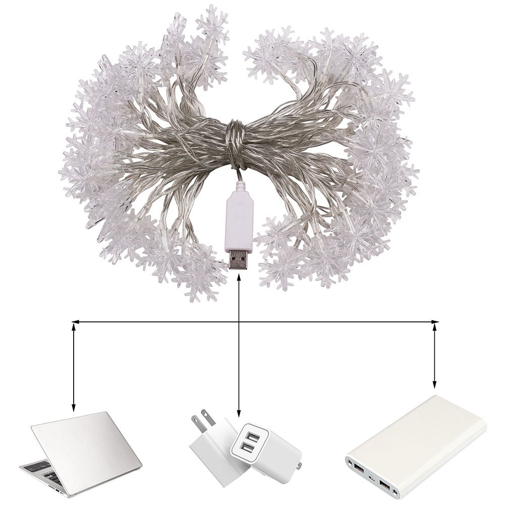 XUNATA 6.6ft USB LED String Lights - Waterproof Fairy Snowflake Lights for Indoor & Outdoor Christmas, Wedding, Party, Patio, Bedroom Decoration (Warm White) | Perfect for Holiday Decor, Garden Lighting, and Cozy Home Ambiance