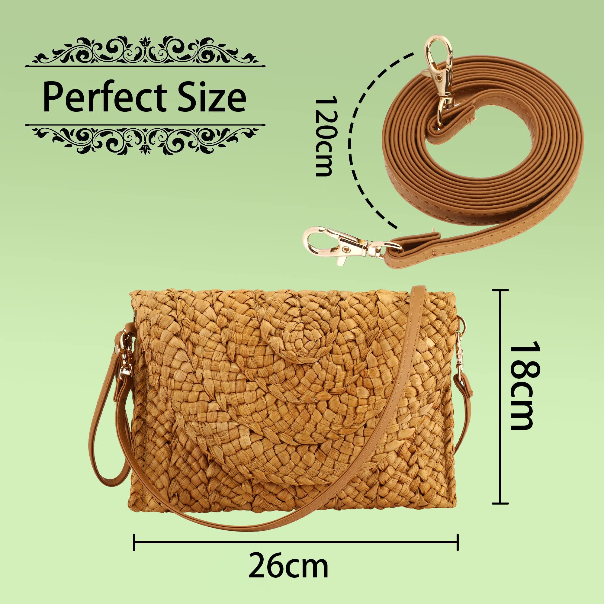 Women's Woven Straw Crossbody Bag - Retro Straw Clutch Purse for Women, Beach Shoulder Handbag - Perfect for Summer Outings, Vacations & Boho Fashion