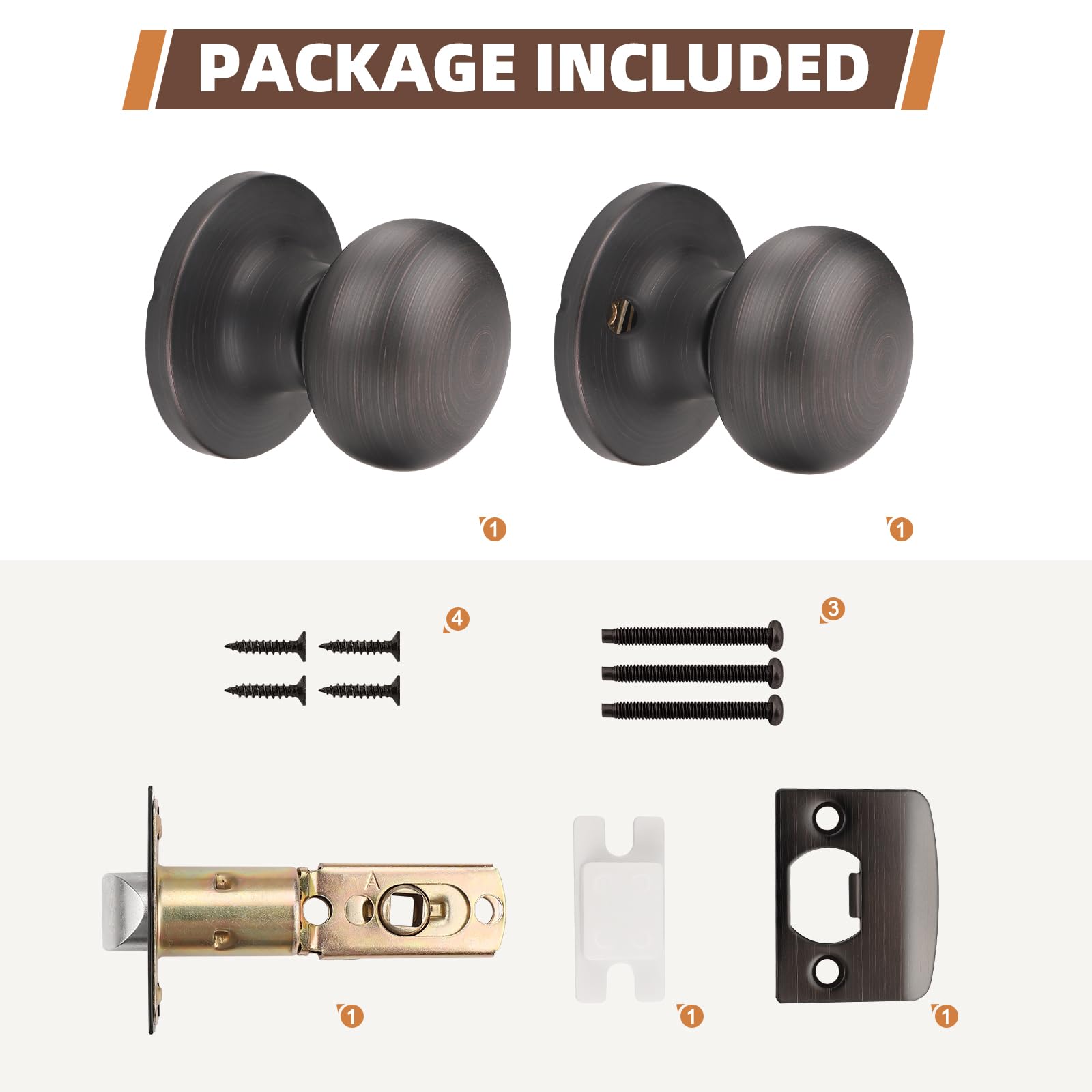 GOBEKOR 2 Pack Oil Rubbed Bronze Interior Door Knobs with Lock - Passage & Closet Door Handles for Bedroom, Bathroom & Cabinet Doors (Smooth Operation & Easy Installation)