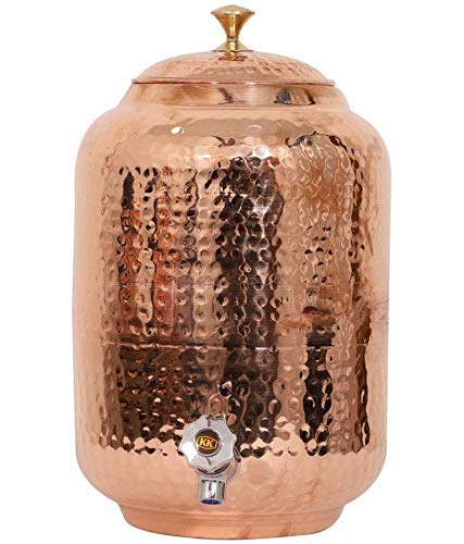 Handmade Pure Copper Water Dispenser Pot - 4L Ayurvedic Healing Water Storage with 2 Hammered Glasses | Indian Hand Hammered Copper Bottle, Pitcher & Mug for Detox & Wellness | Perfect for Home, Office & Yoga Practice