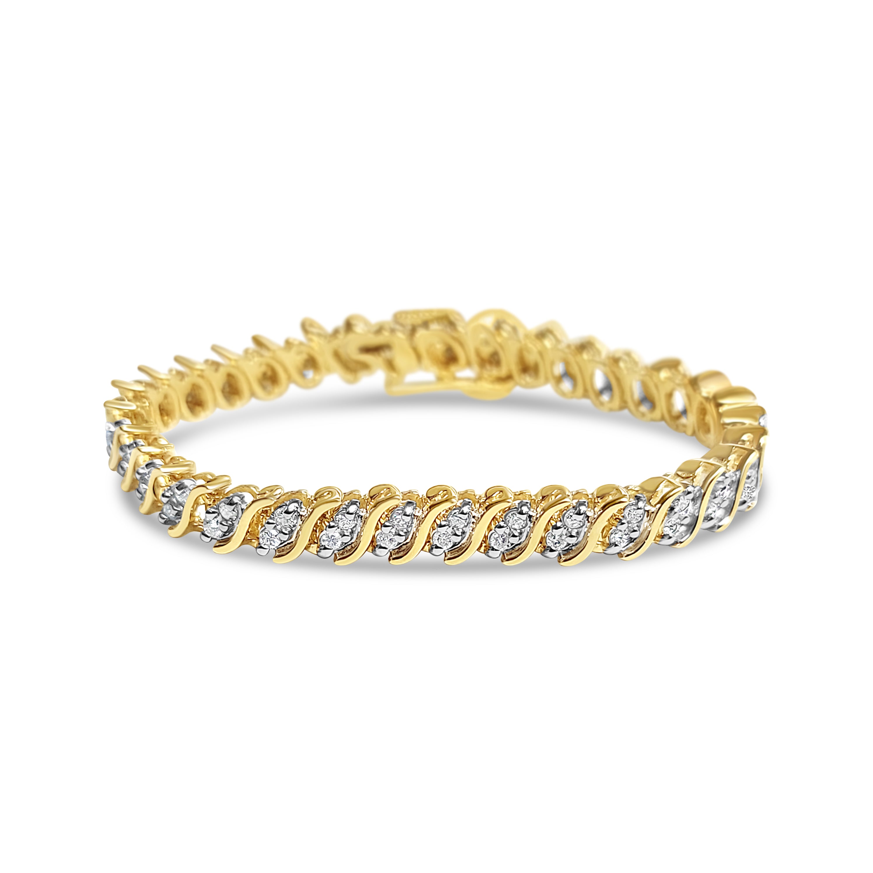 Elegant S-Shaped Diamond Tennis Bracelet - 2.10cttw 14K Yellow Gold for Women - Perfect for Weddings, Anniversaries & Special Occasions